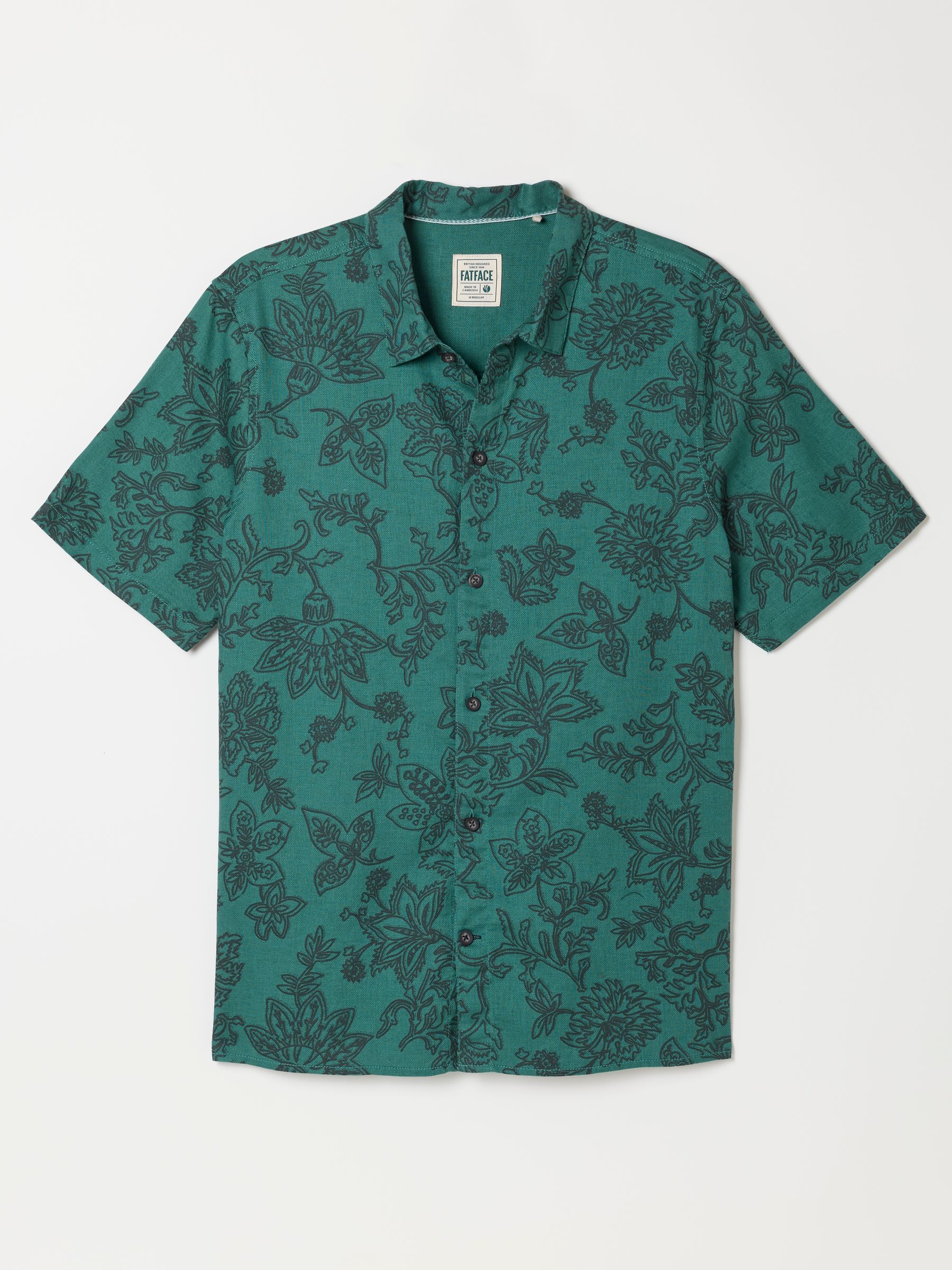 Dark Teal Blue Short Sleeve Large Floral Print Shirt - Image 1 of 1