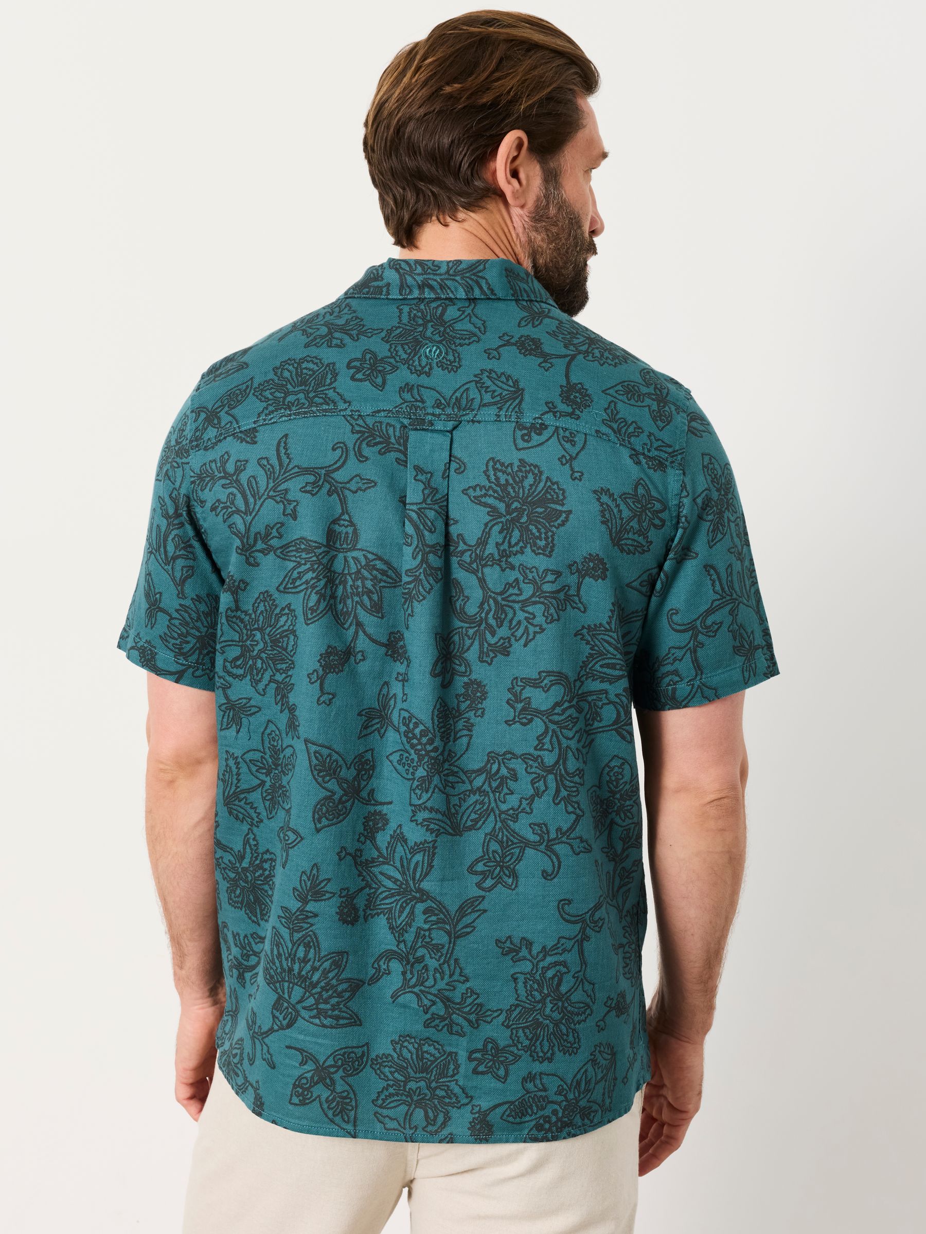 Dark Teal Blue Short Sleeve Large Floral Print Shirt - Image 2 of 5