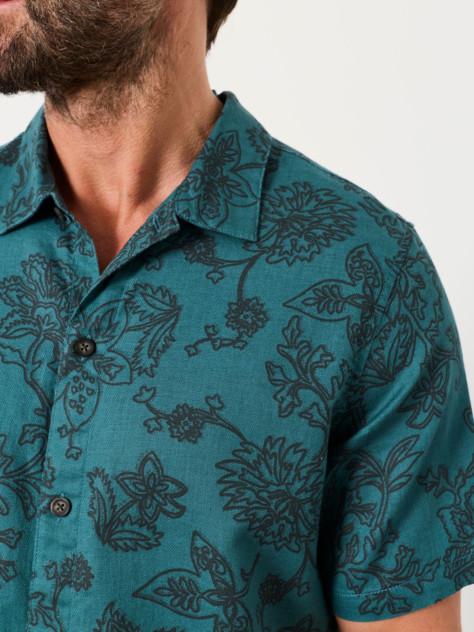 Dark Teal Blue Short Sleeve Large Floral Print Shirt - Image 3 of 5