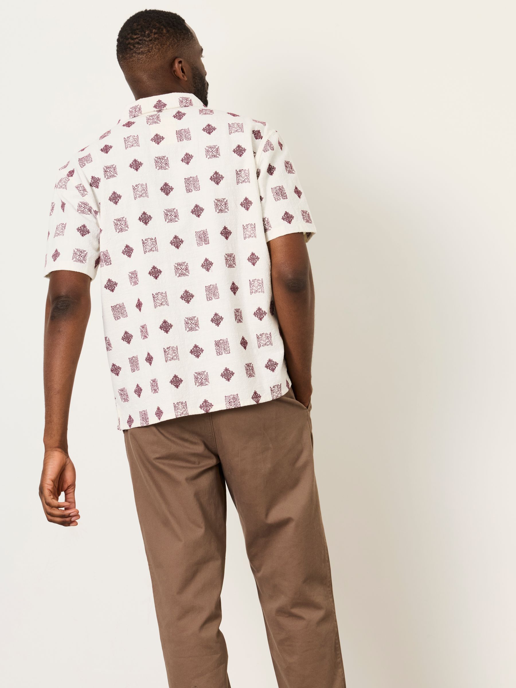 White Short Sleeve Relaxed Fit Placement Tile Embroidered Shirt - Image 2 of 5