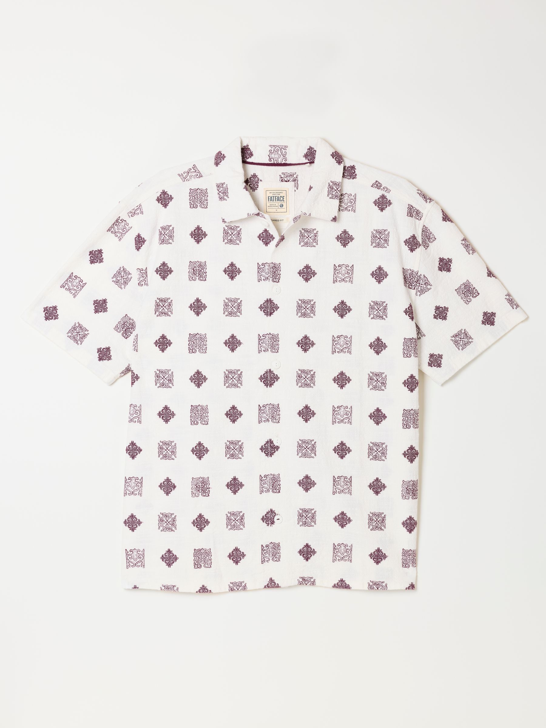 White Short Sleeve Relaxed Fit Placement Tile Embroidered Shirt - Image 5 of 5