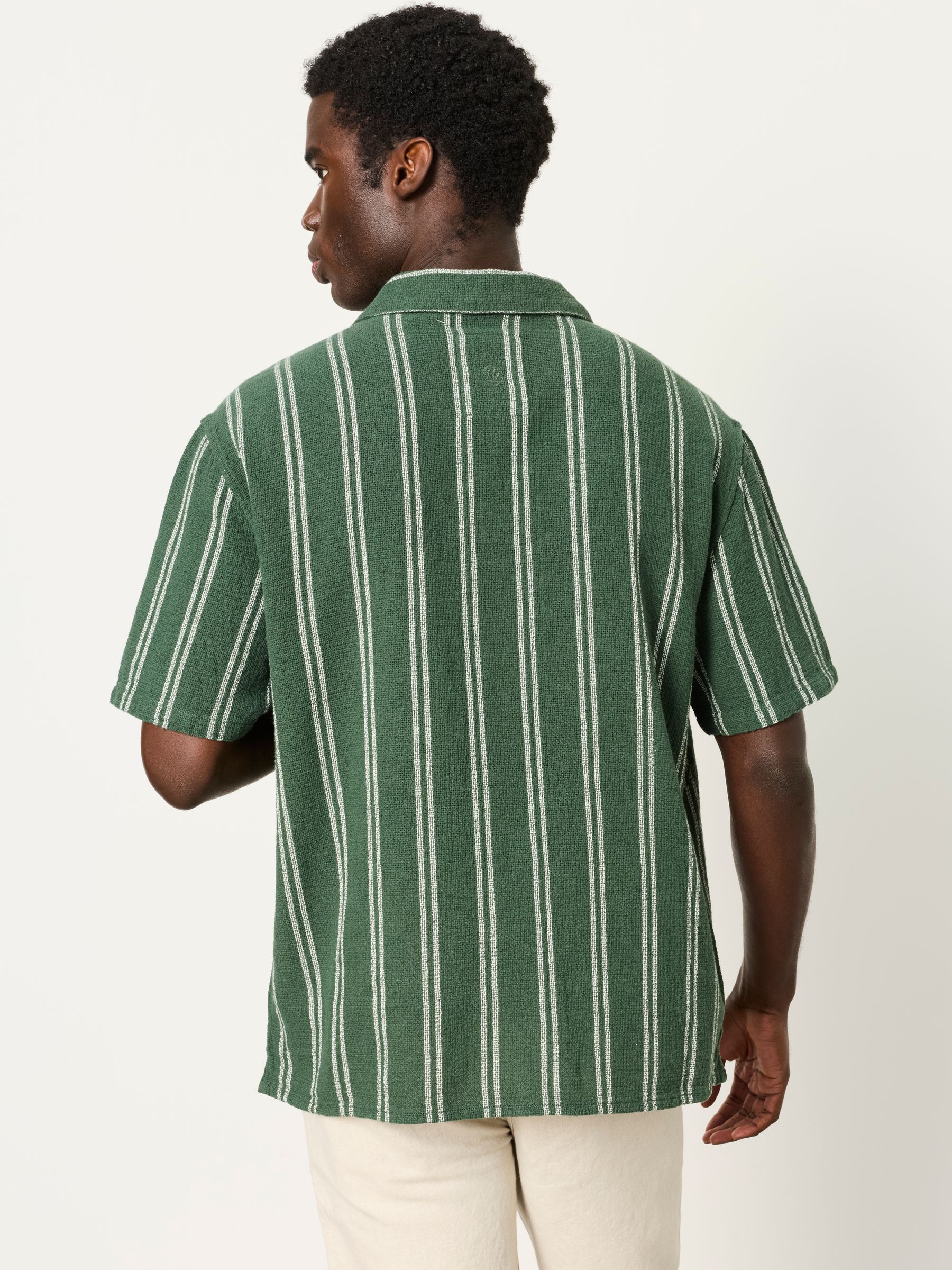 Dark Green Short Sleeve Relaxed Fit Stripe Shirt With Palm Embroidery - Image 3 of 6