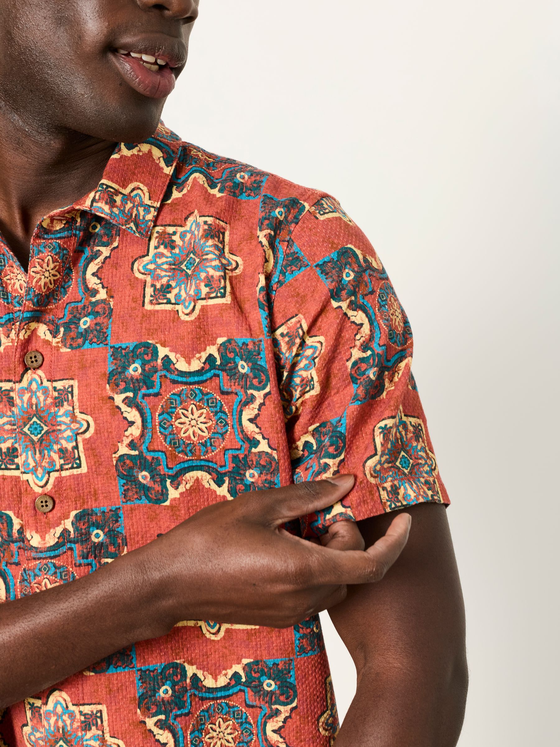 Rust Red Short Sleeve Tile Print Shirt - Image 3 of 5