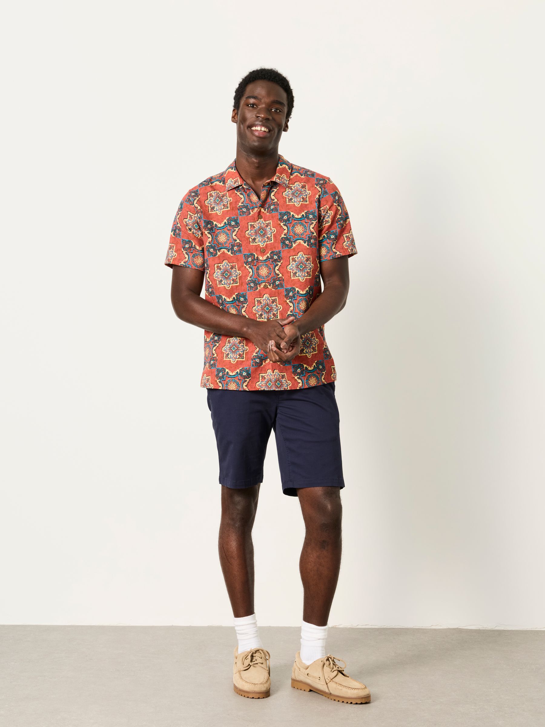 Rust Red Short Sleeve Tile Print Shirt - Image 5 of 5