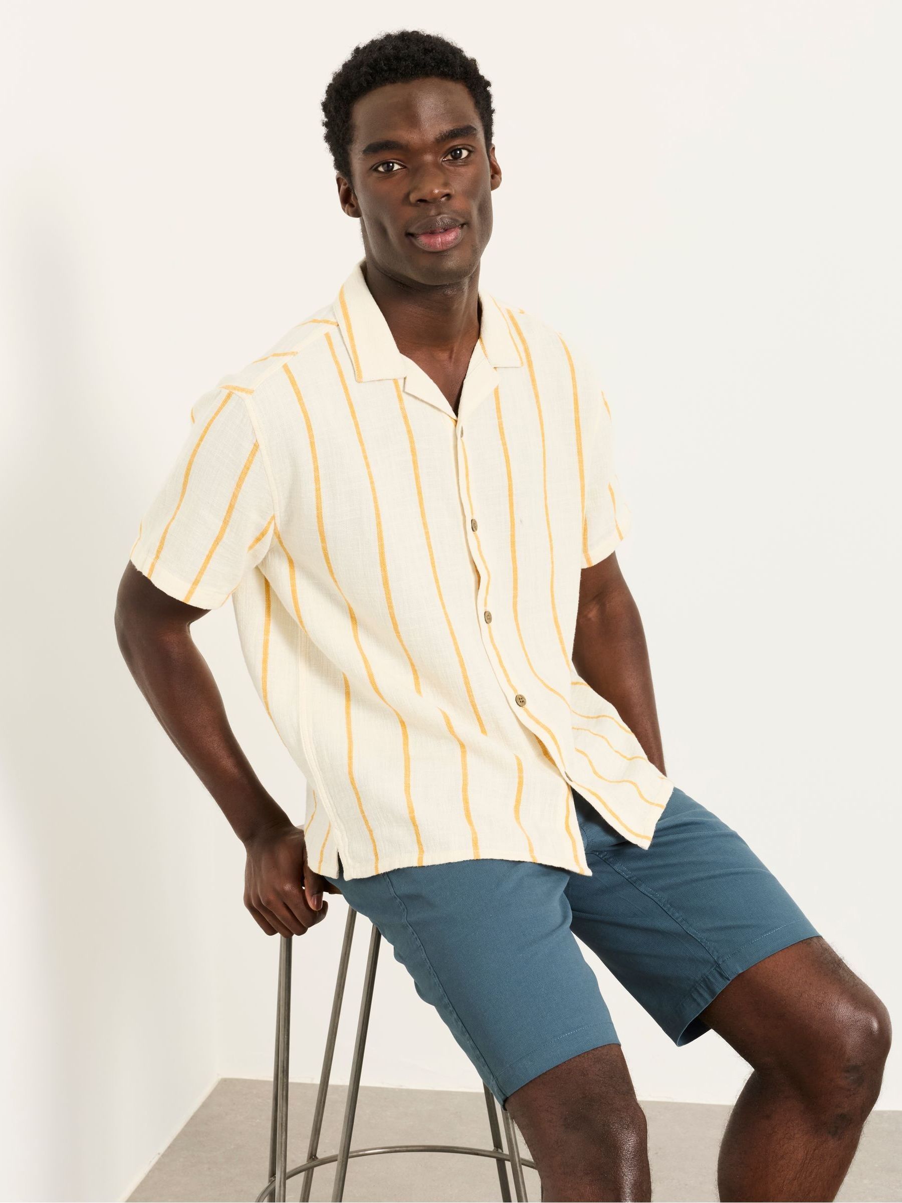 Dark Yellow Short Sleeve Relaxed Fit Brue Wide Stripe Shirt - Image 1 of 6