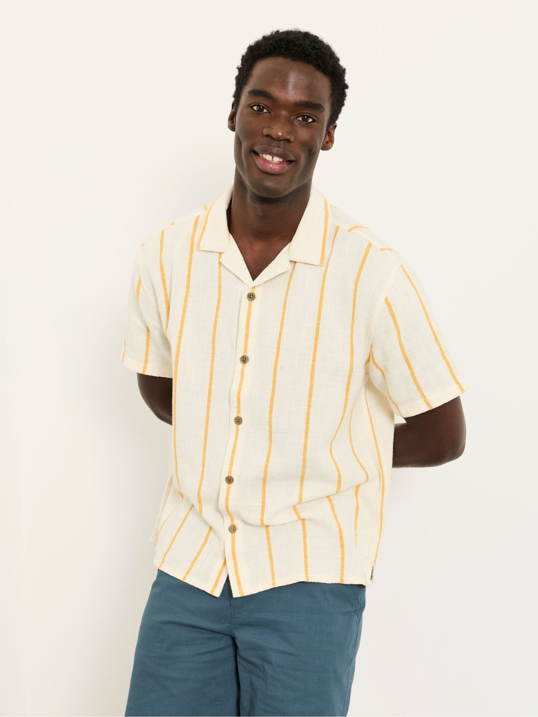 Dark Yellow Short Sleeve Relaxed Fit Brue Wide Stripe Shirt - Image 3 of 6