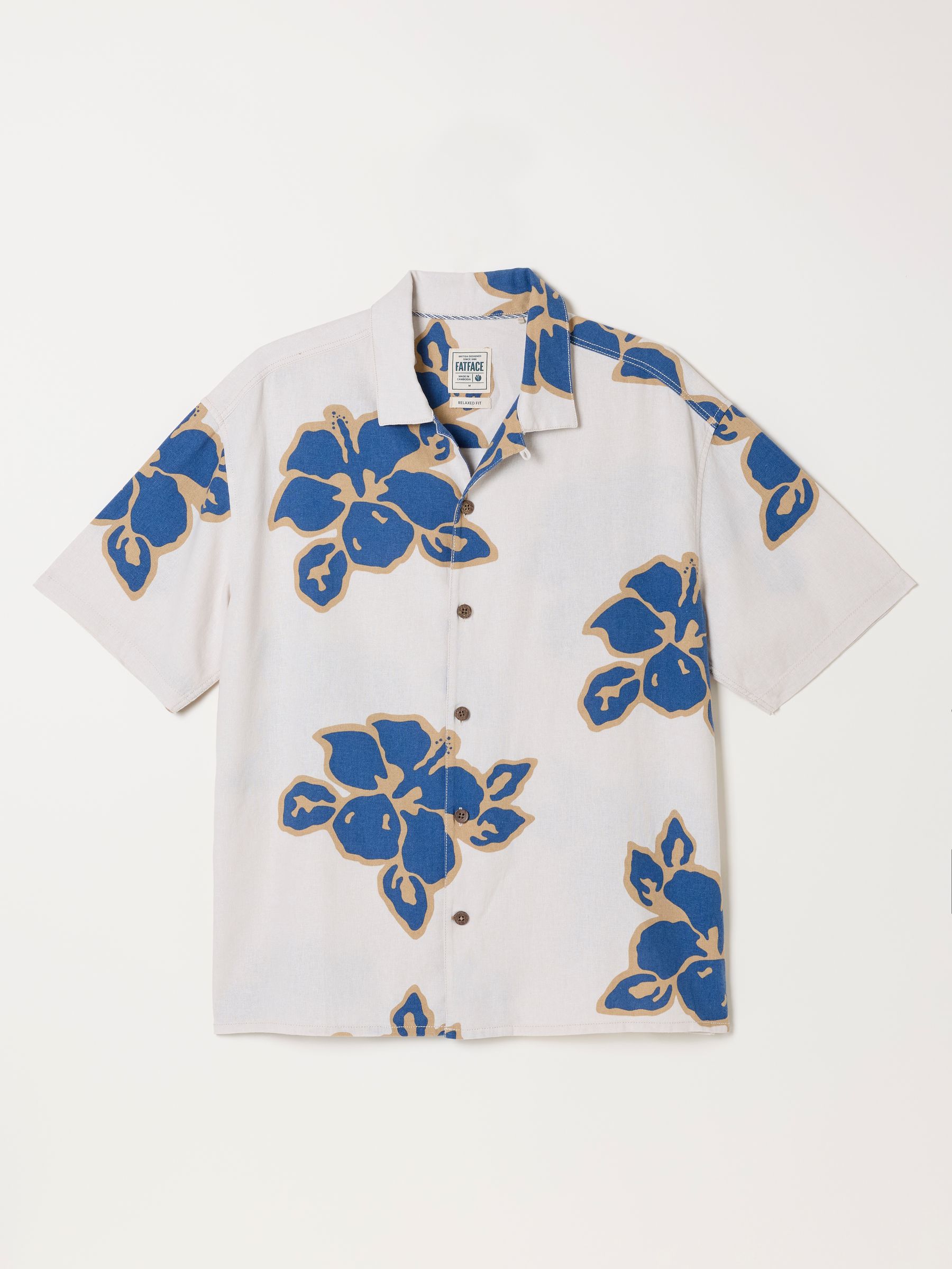 Natural Short Sleeve Relaxed Fit Large Hawaiian Floral Shirt - Image 6 of 6