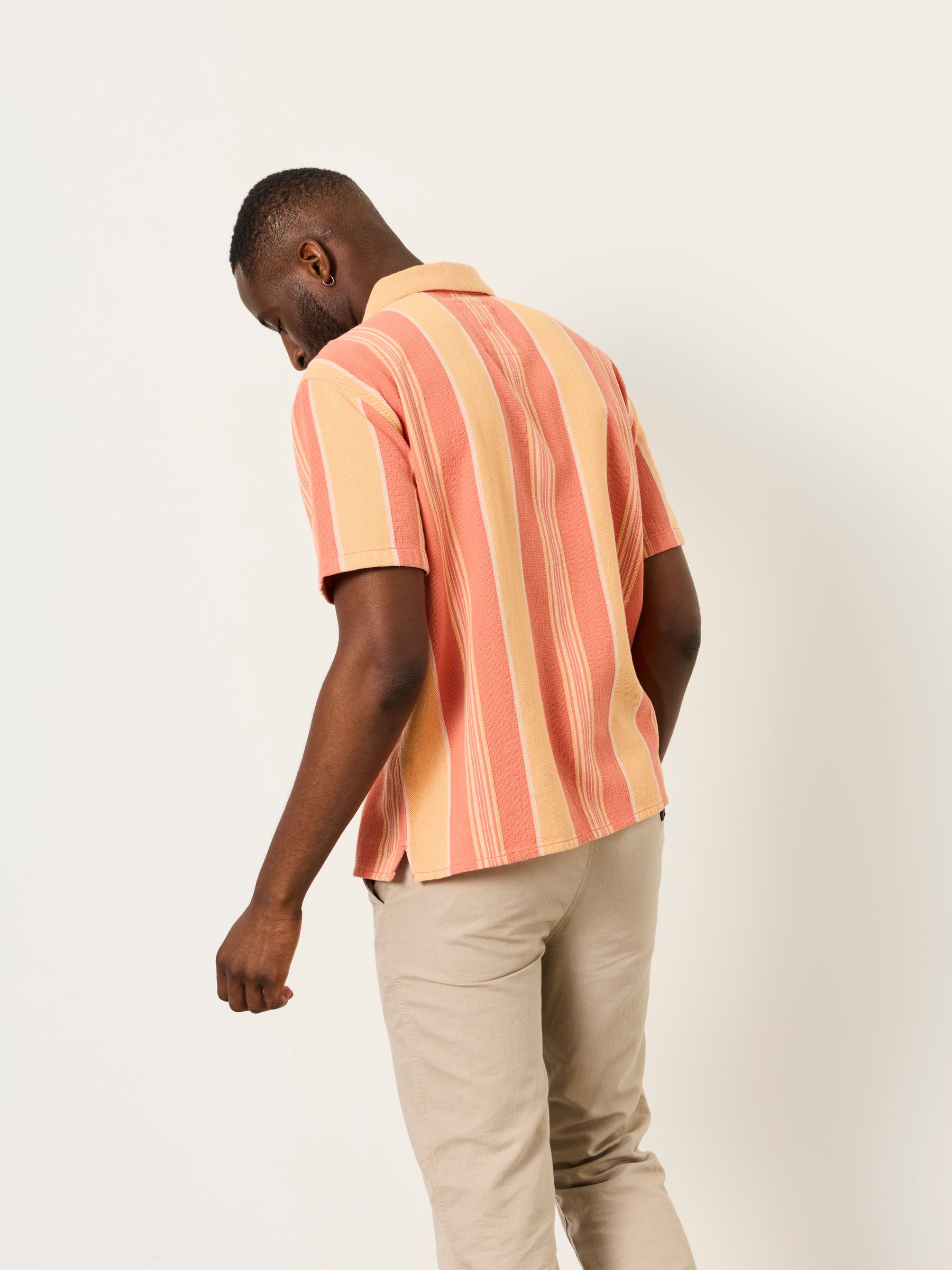 Coral Pink Short Sleeve Relaxed Fit Pier Stripe Shirt - Image 3 of 8