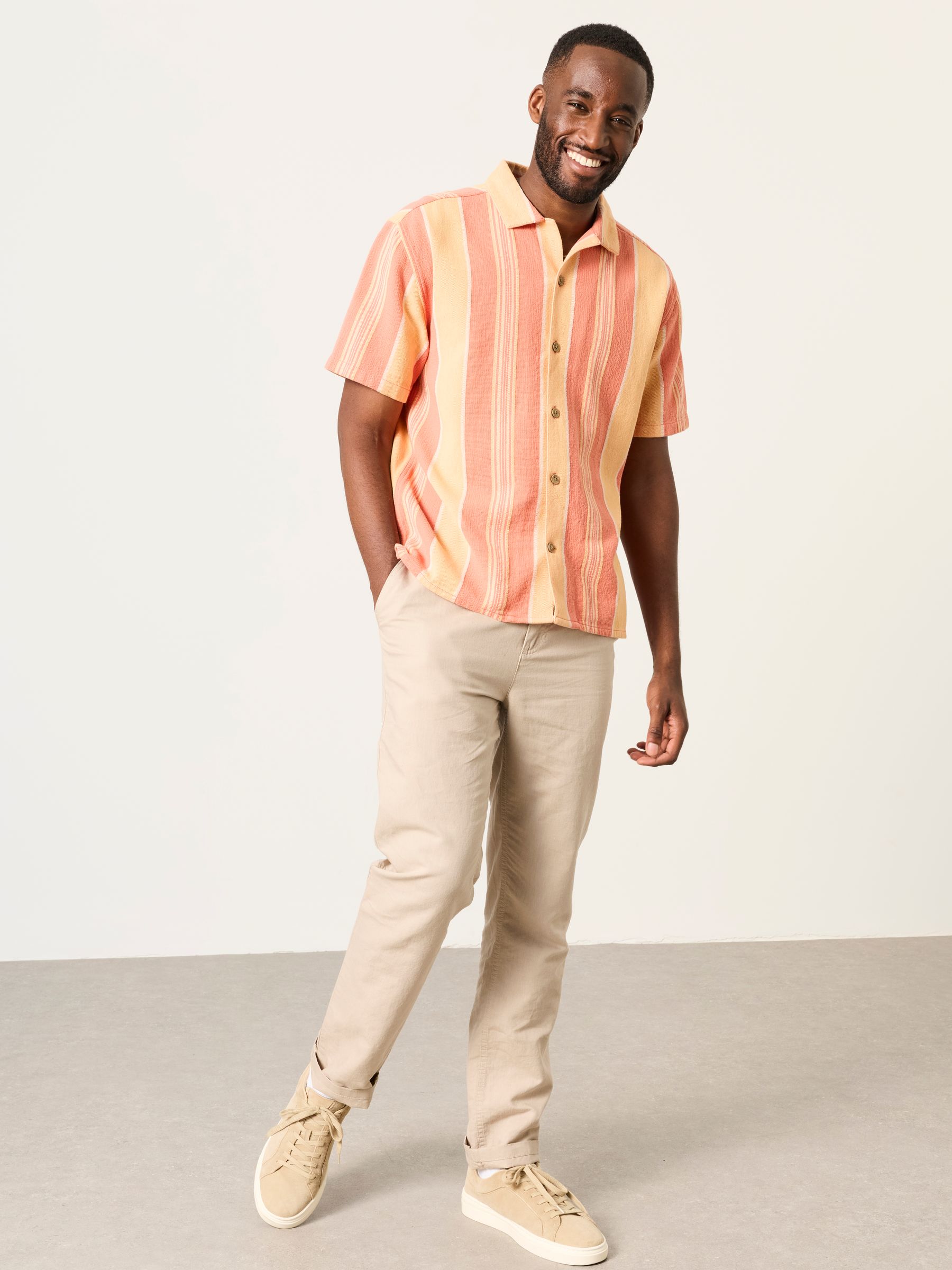 Coral Pink Short Sleeve Relaxed Fit Pier Stripe Shirt - Image 4 of 8