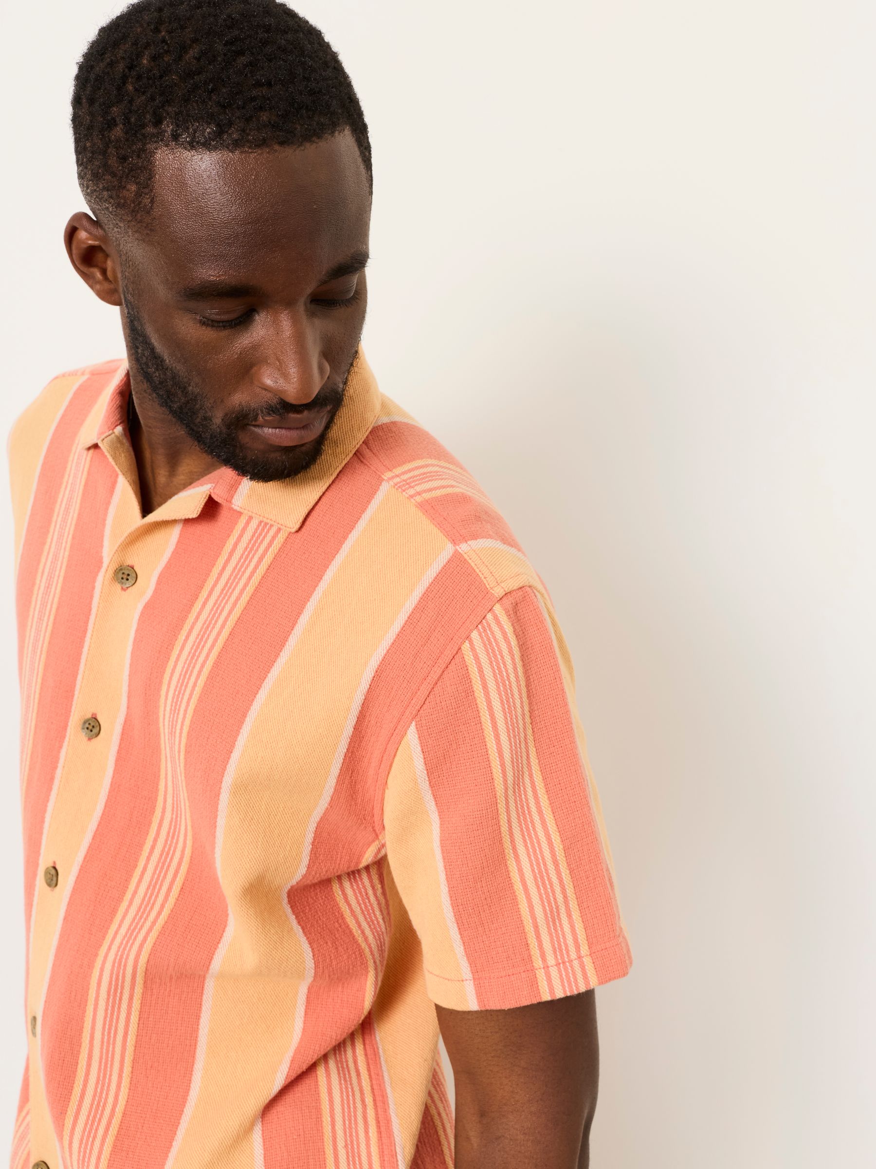Coral Pink Short Sleeve Relaxed Fit Pier Stripe Shirt - Image 5 of 8