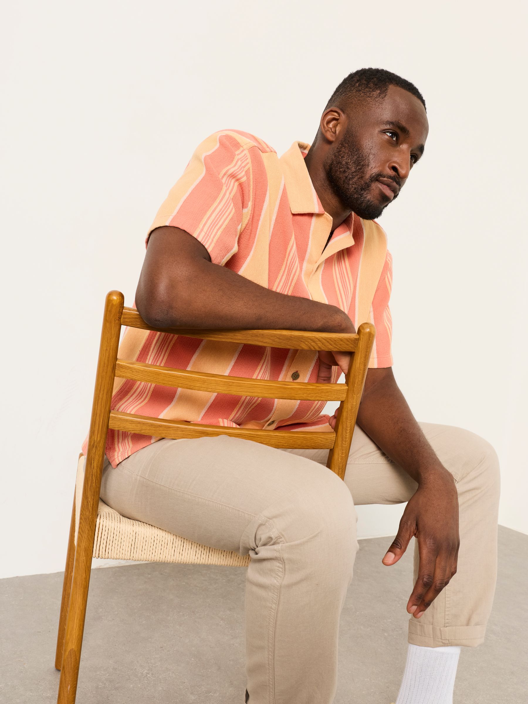 Coral Pink Short Sleeve Relaxed Fit Pier Stripe Shirt - Image 7 of 8