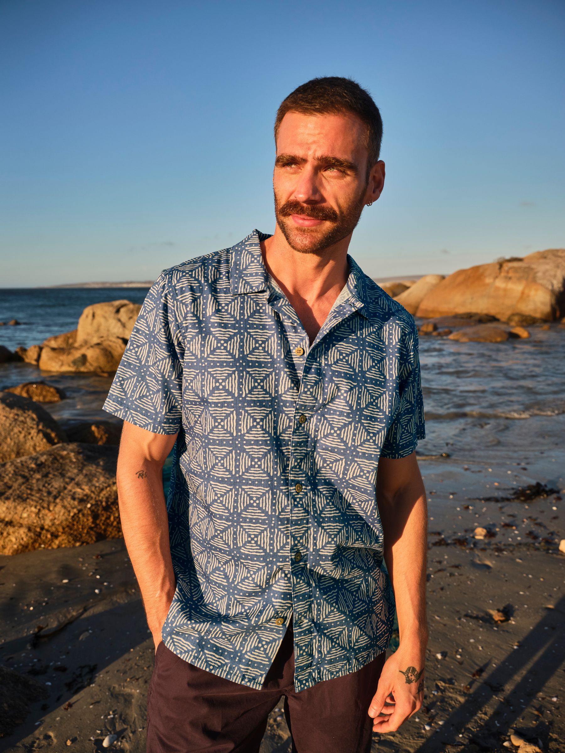 Blue Short Sleeve Geometric Doodle Pattern Shirt - Image 1 of 7