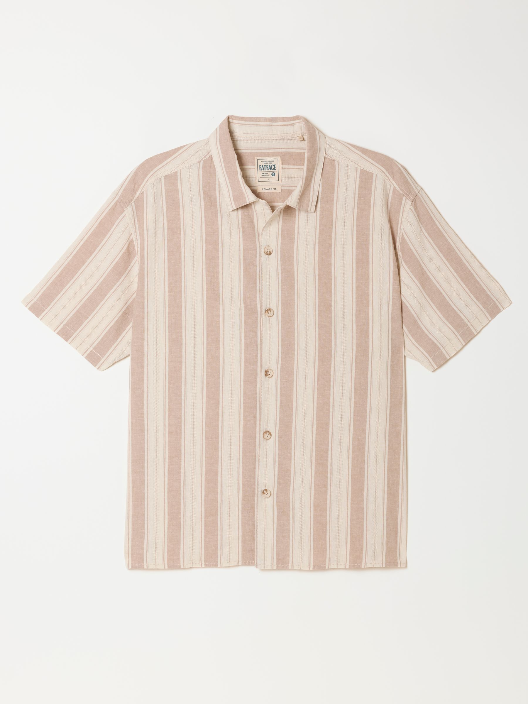 Natural Short Sleeve Relaxed Fit Linen Cotton Stripe Shirt - Image 6 of 6