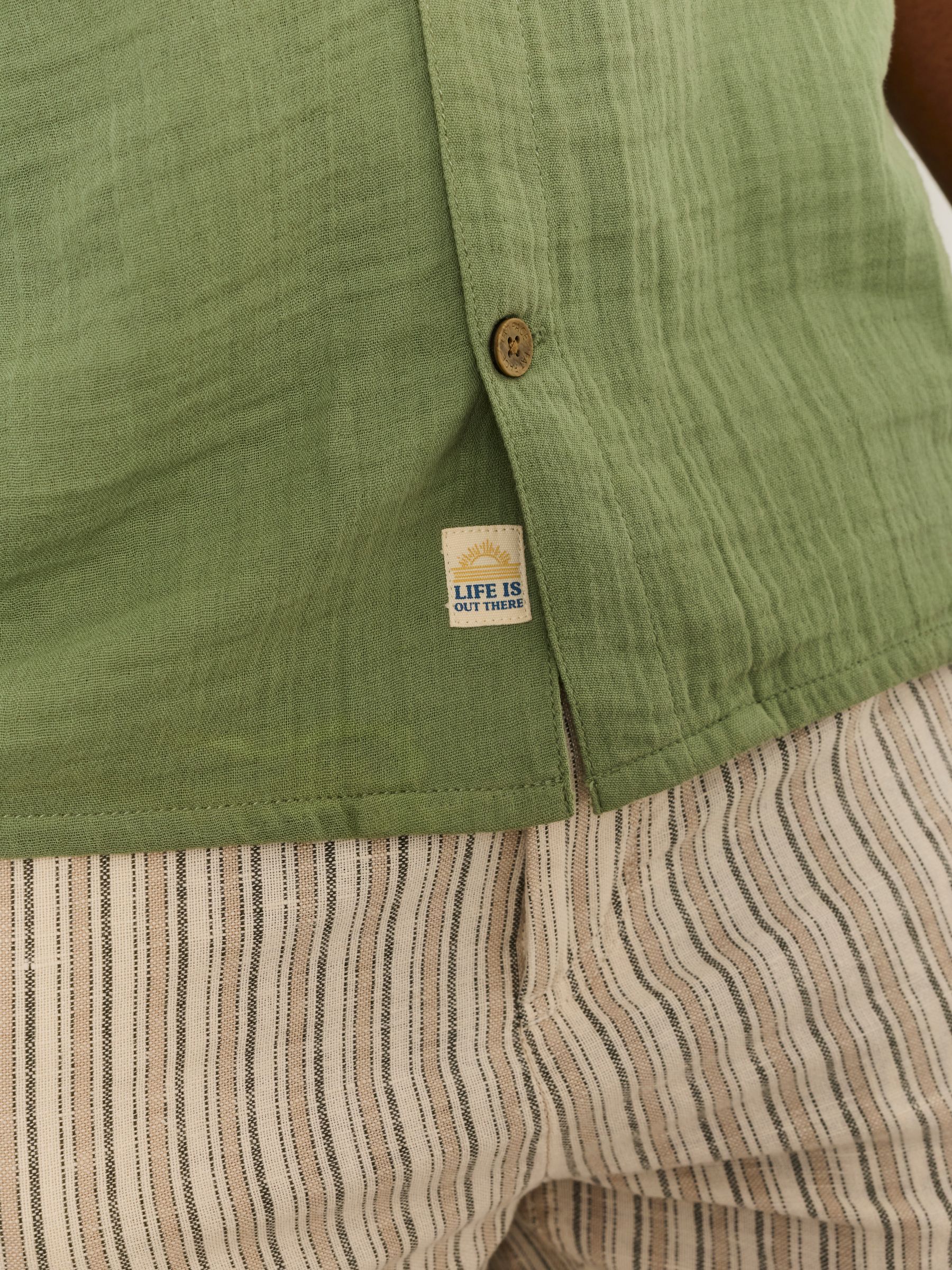 Green Short Sleeve Relaxed Fit Oliva Placement Embroidery Shirt - Image 5 of 7