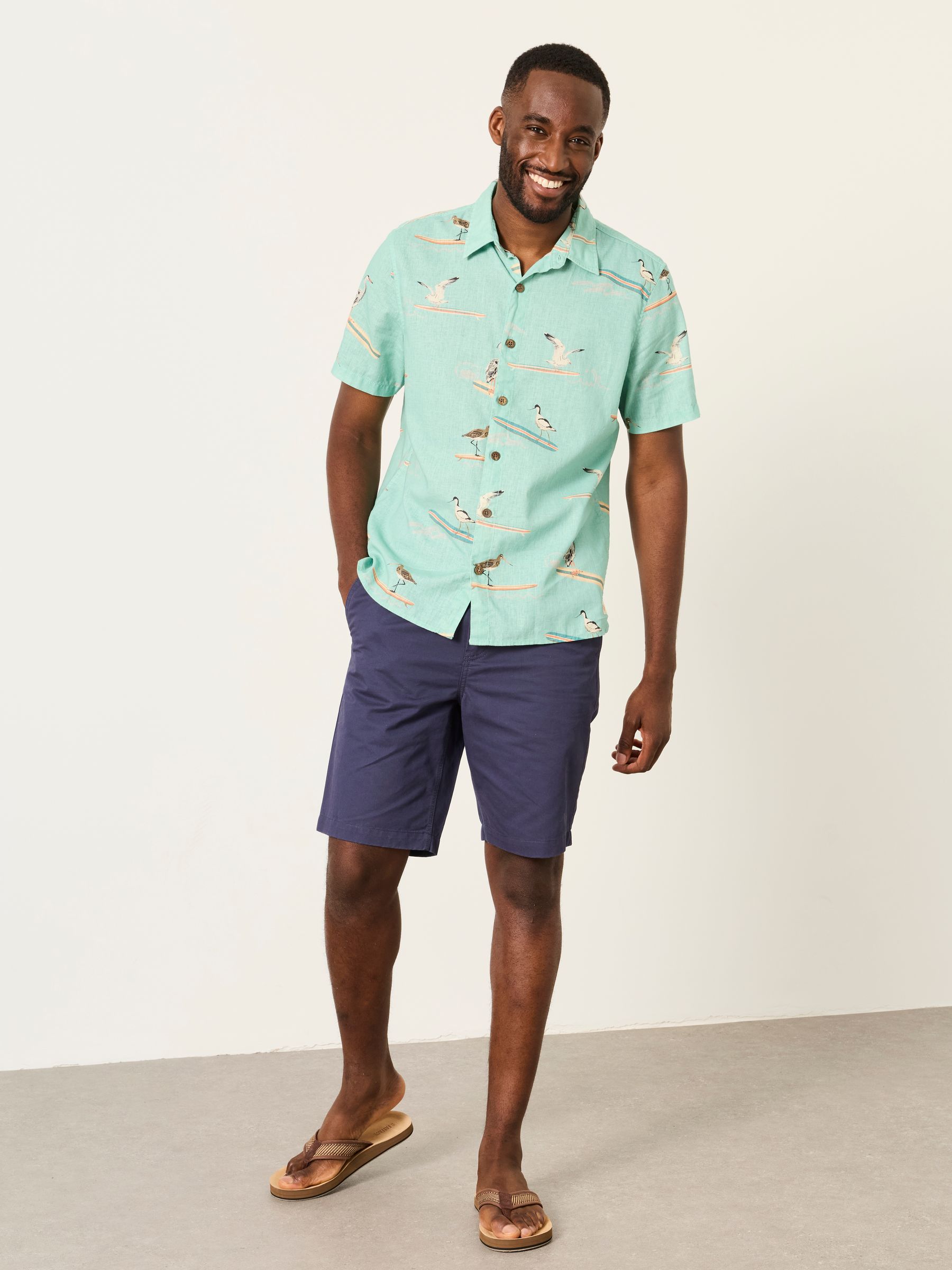 Light Teal Short Sleeve Relaxed Fit Bird Print Shirt - Image 5 of 8