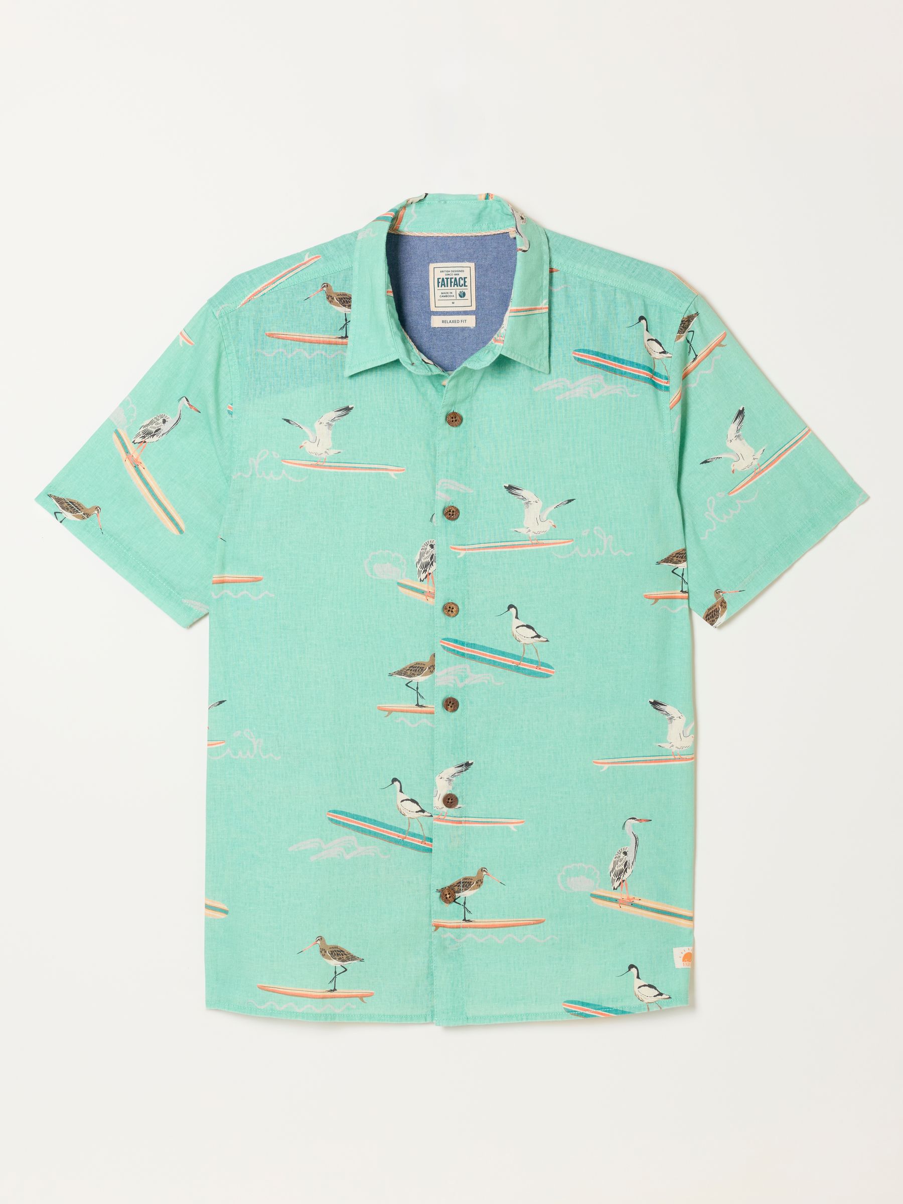 Light Teal Short Sleeve Relaxed Fit Bird Print Shirt - Image 8 of 8