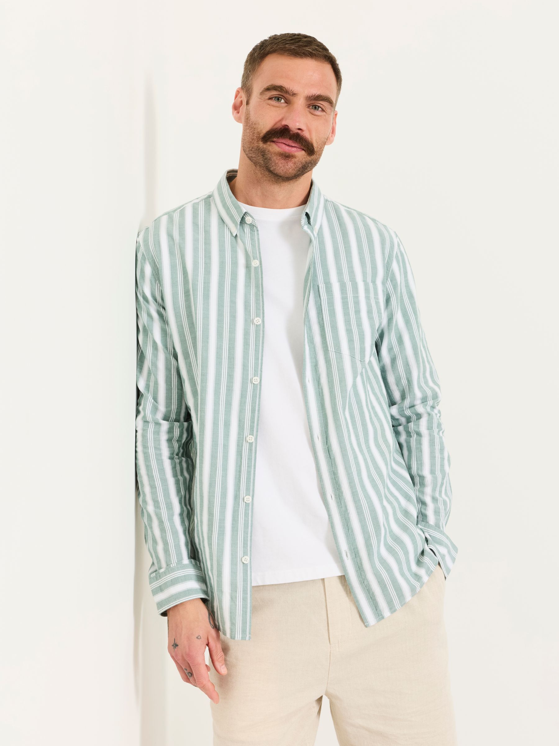 Green Long Sleeve Fynn Stripe Shirt | FatFace USA