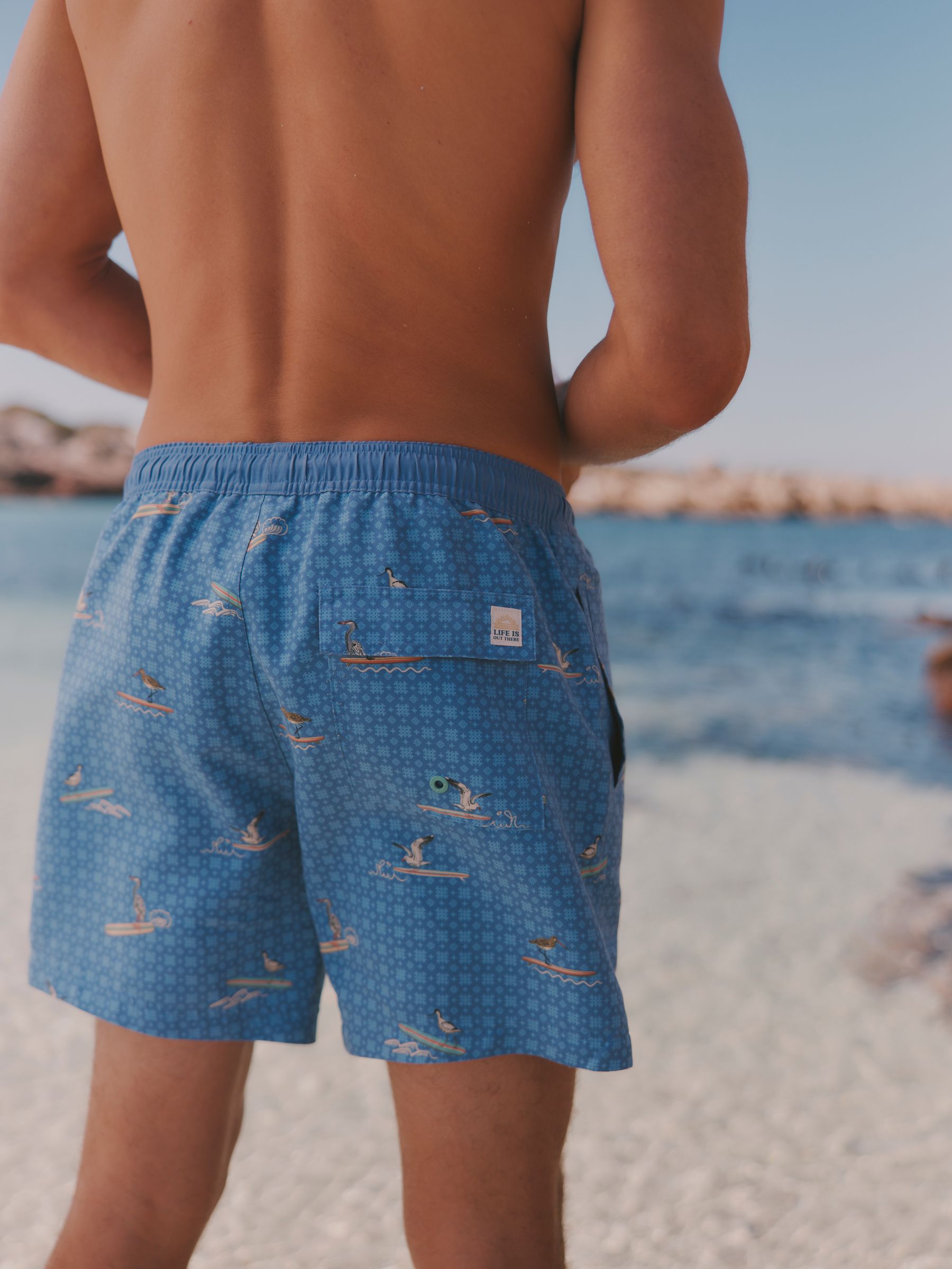 Mid Blue Surfing Birds Swim Short - Image 2 of 6