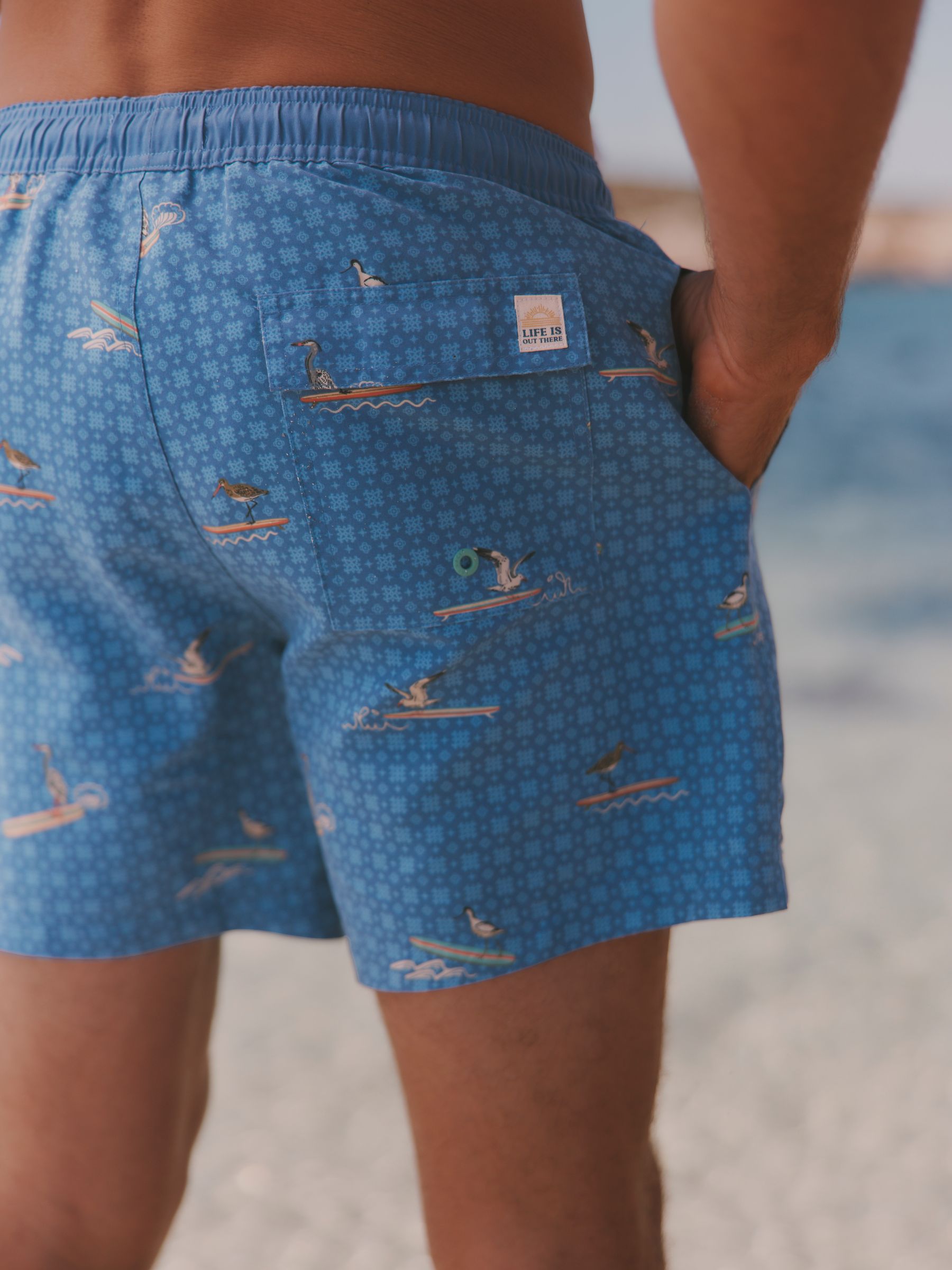 Mid Blue Surfing Birds Swim Short - Image 4 of 6