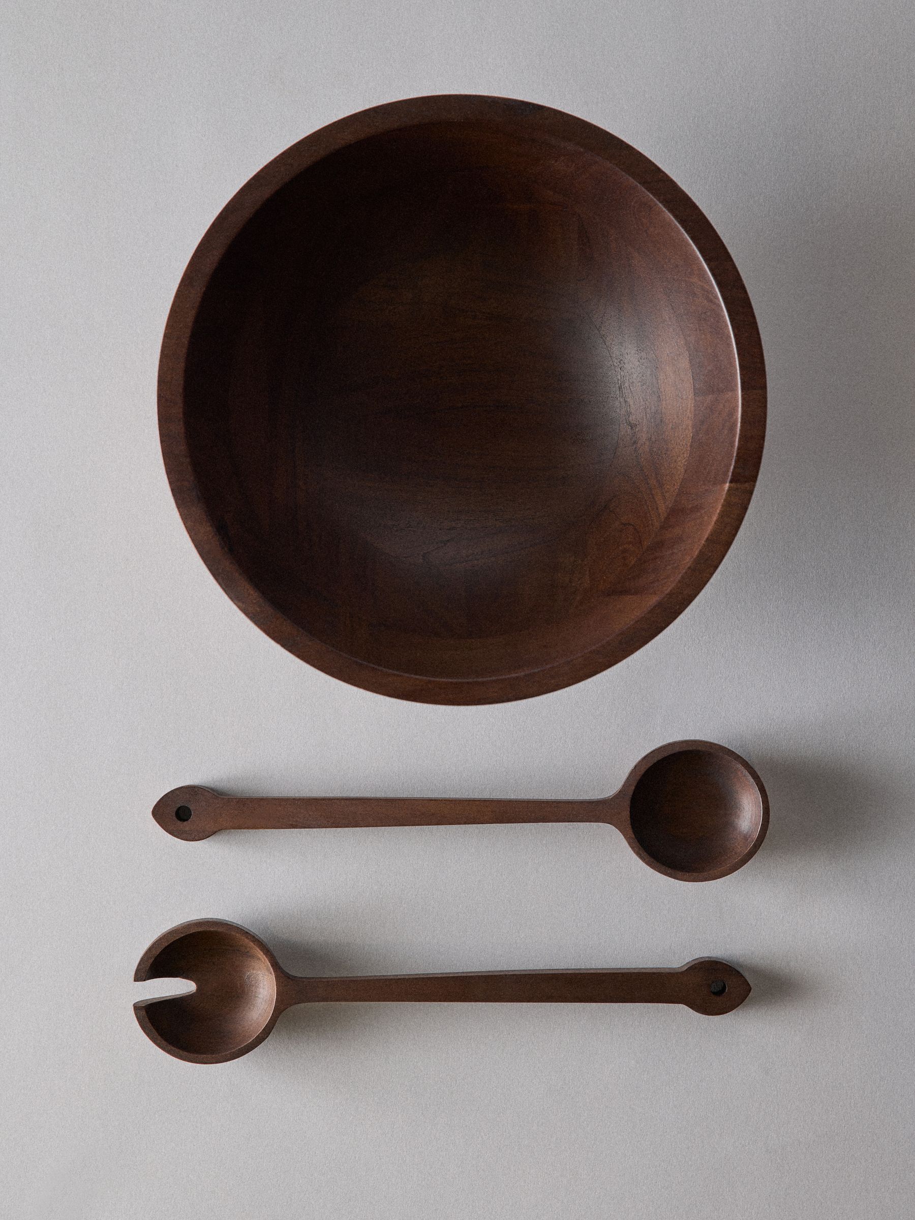 Brown Wooden Bowl and Servers Set - Image 1 of 5