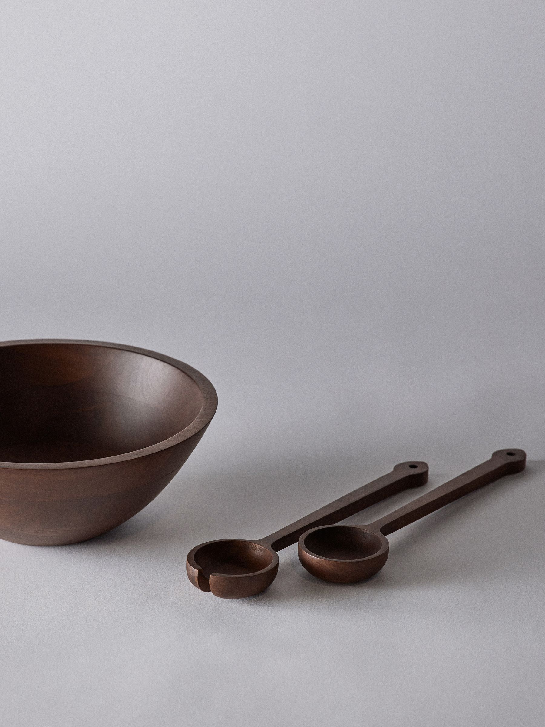 Brown Wooden Bowl and Servers Set - Image 5 of 5