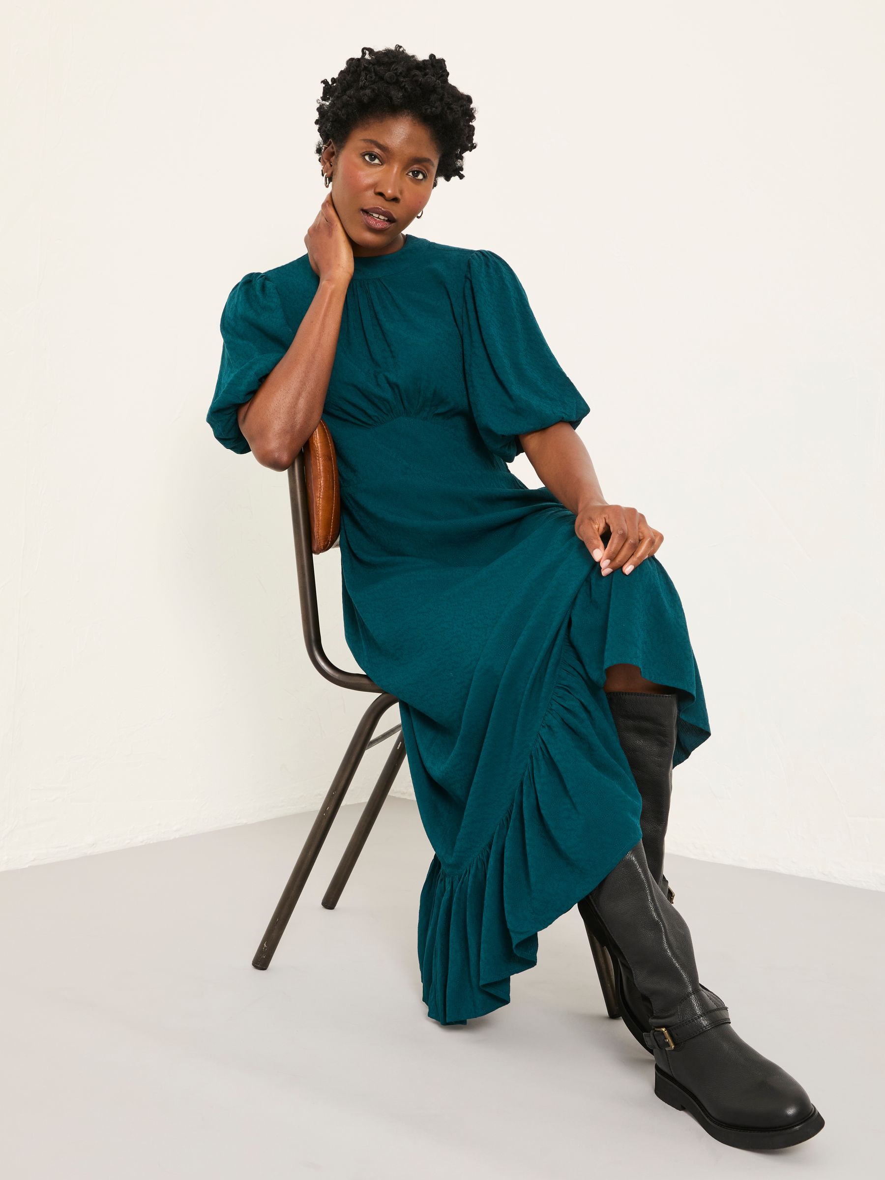 Mila Teal Blue Petite Midi Dress - Image 1 of 7