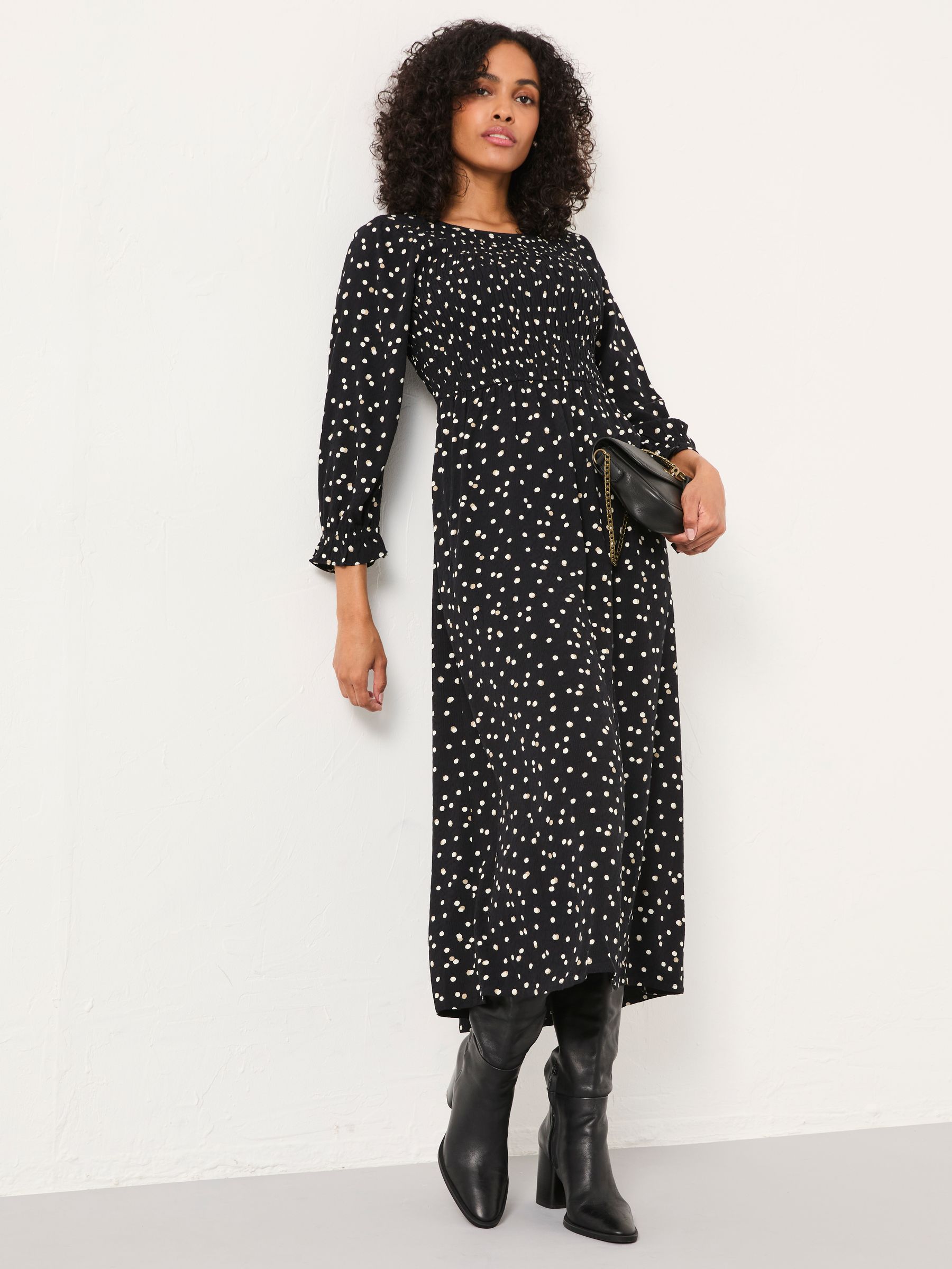 Mabel Black Polka Dot Regular Midi Dress - Image 1 of 7