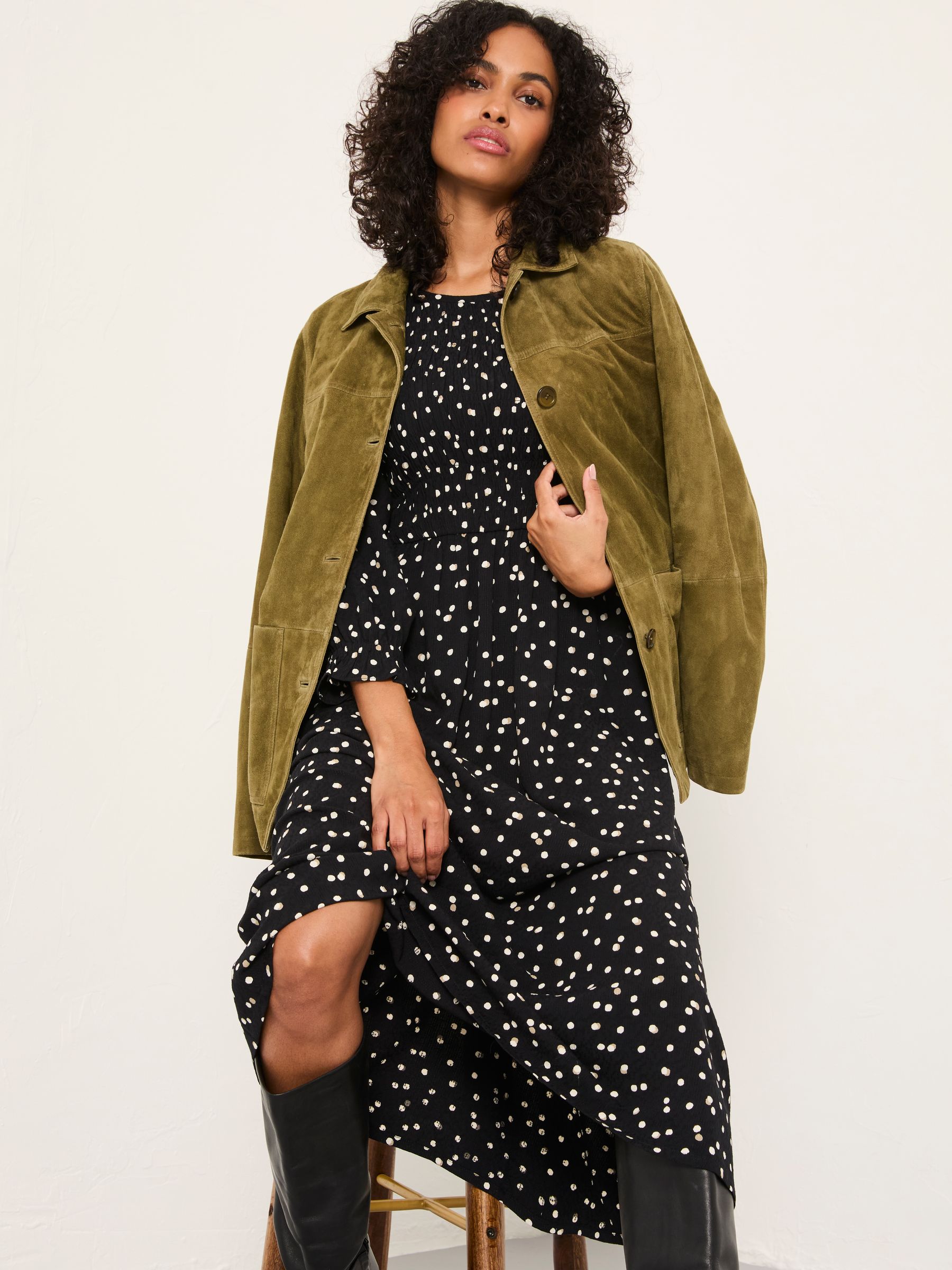 Mabel Black Polka Dot Regular Midi Dress - Image 3 of 7