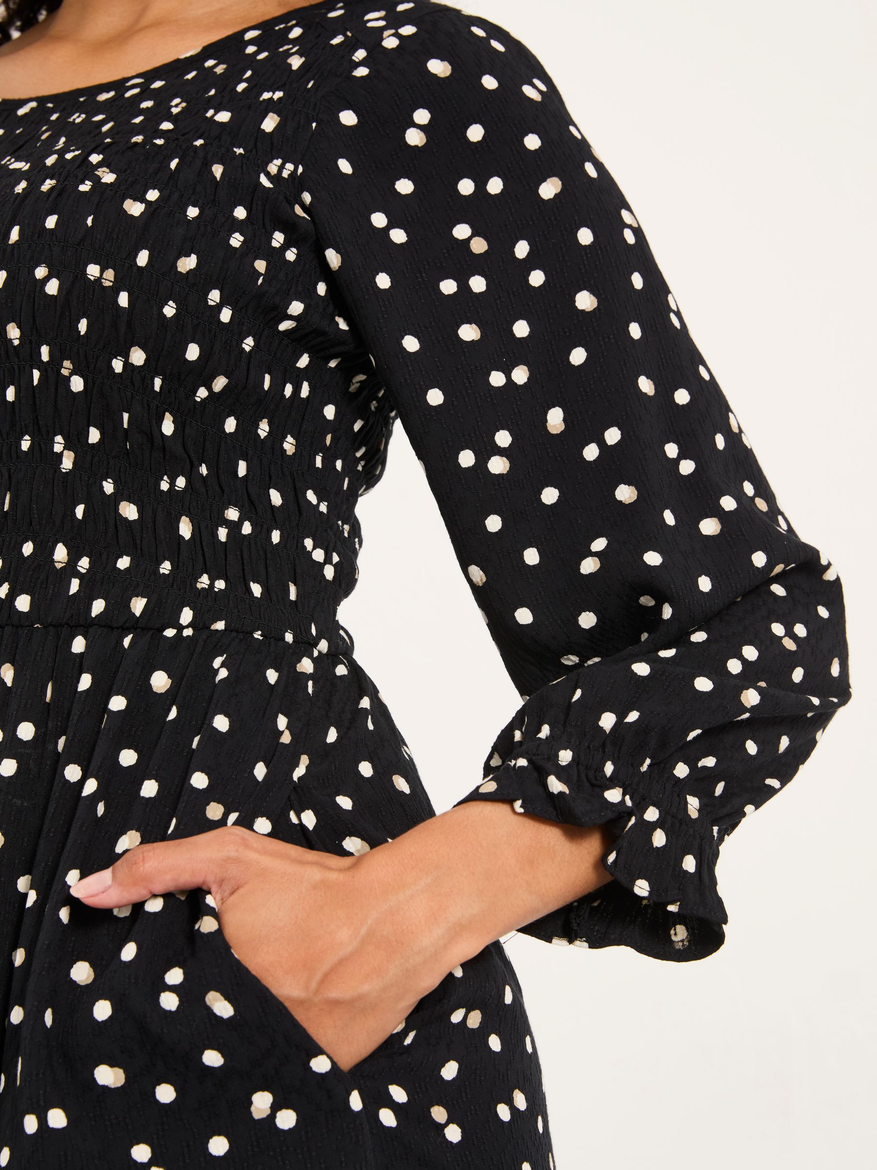 Mabel Black Polka Dot Regular Midi Dress - Image 6 of 7