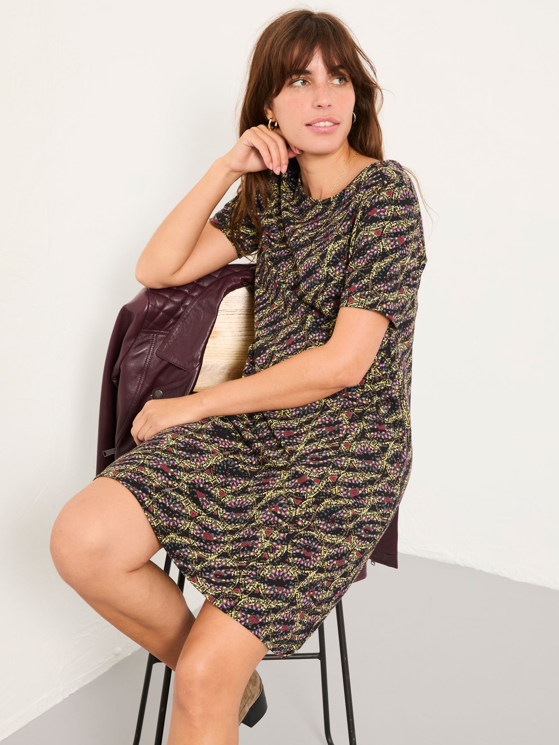 Simone Black Sketchy Texture Regular Jersey Dress - Image 3 of 5