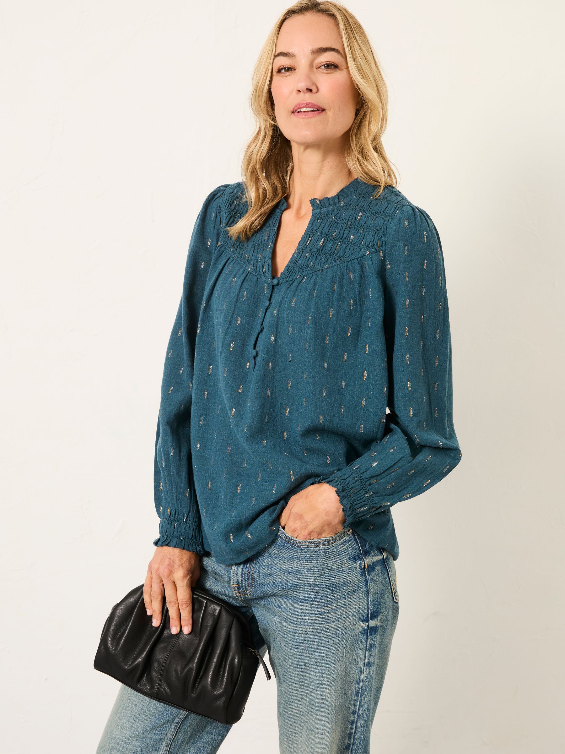 Elsbeth Teal Blue Blouse - Image 1 of 6 Elsbeth Teal Blue Blouse - Image 1 of 6