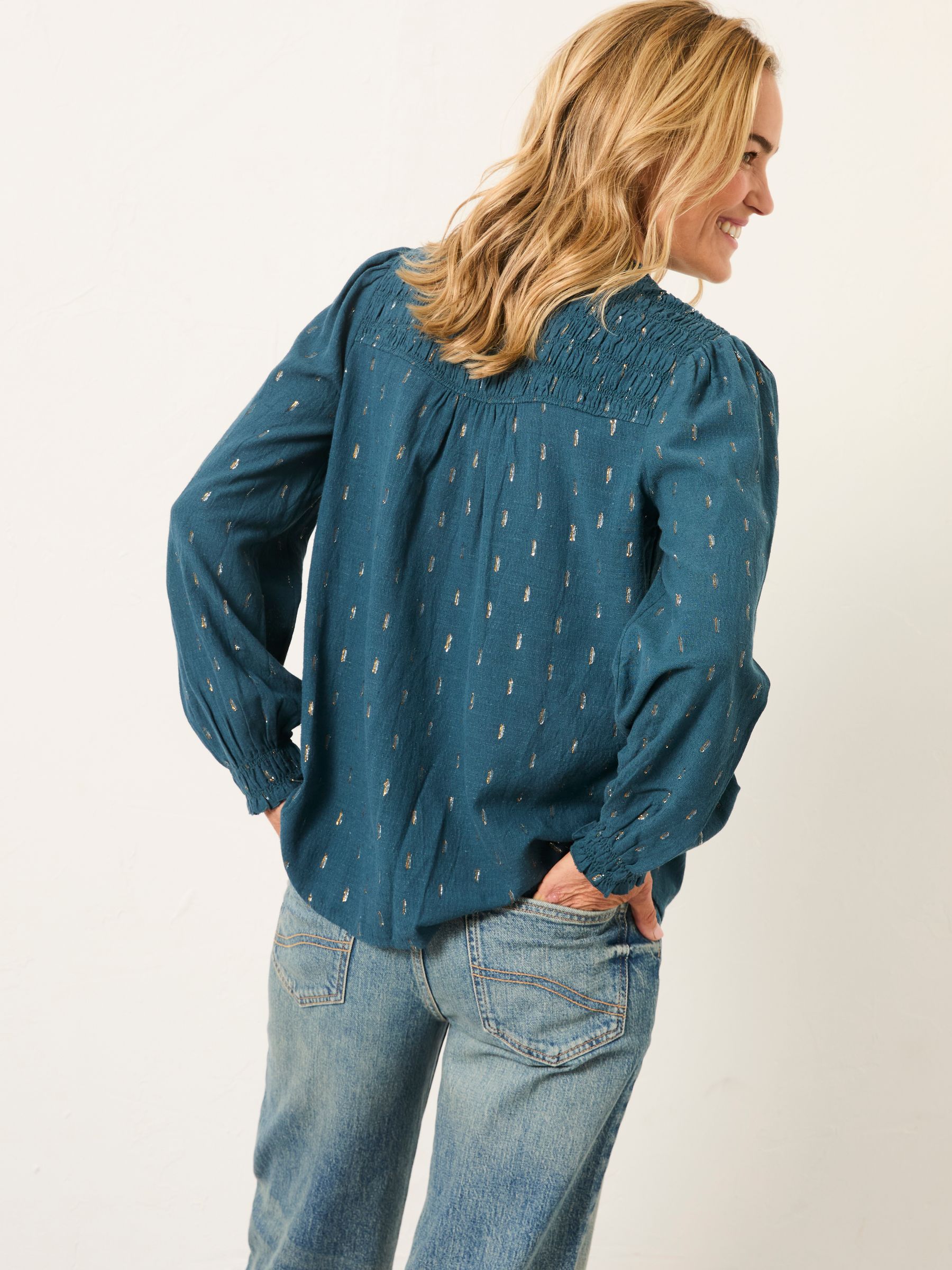 Elsbeth Teal Blue Blouse - Image 2 of 6 Elsbeth Teal Blue Blouse - Image 2 of 6