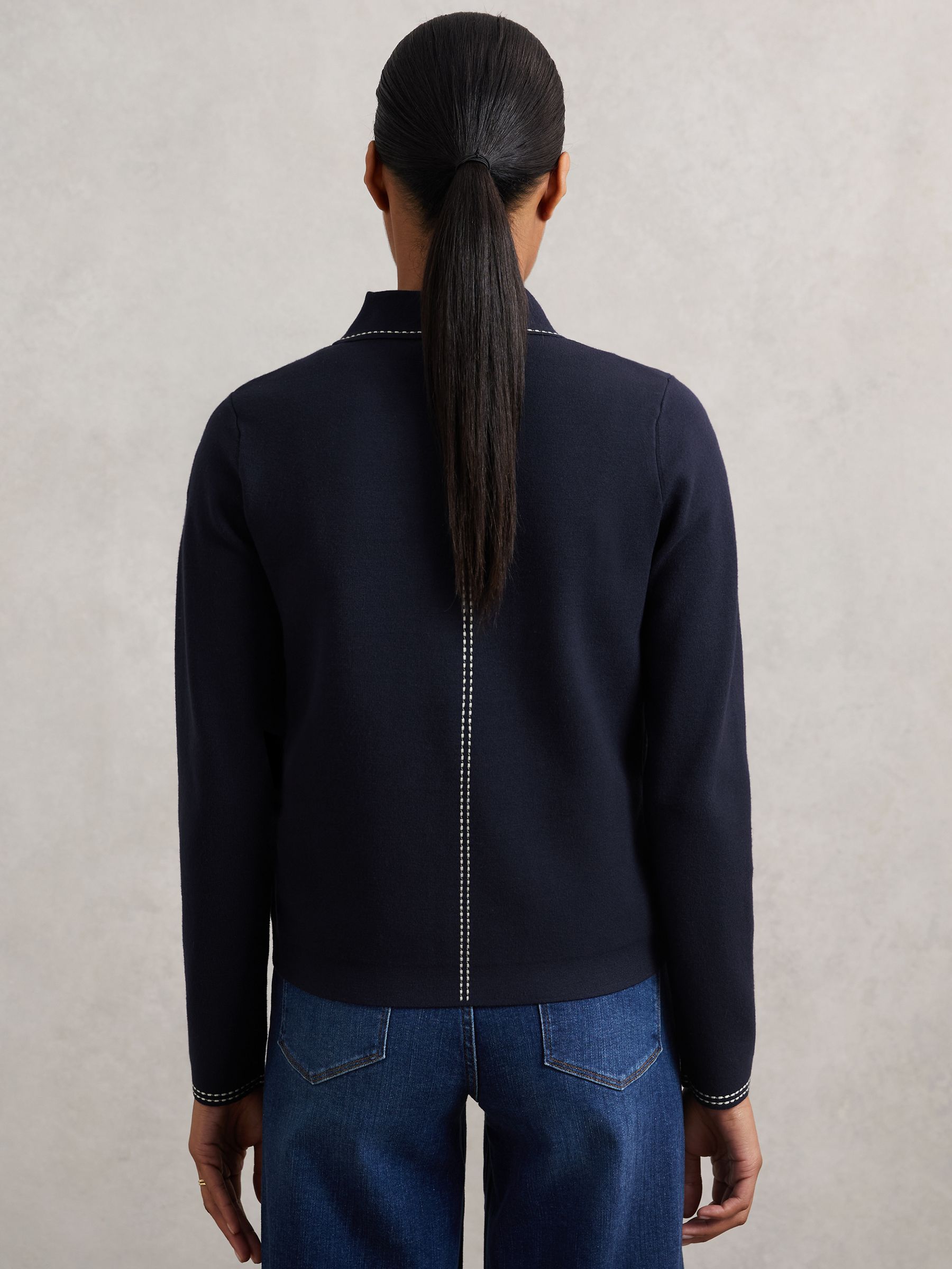 Stitch-Detail Zip-Through Cardigan in Navy - Image 5 of 6