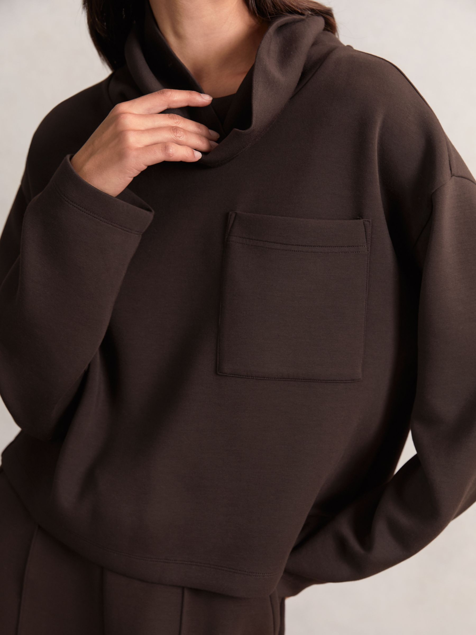 Interlock-Jersey Funnel-Neck Sweatshirt in Dark Chocolate Brown - Image 1 of 5