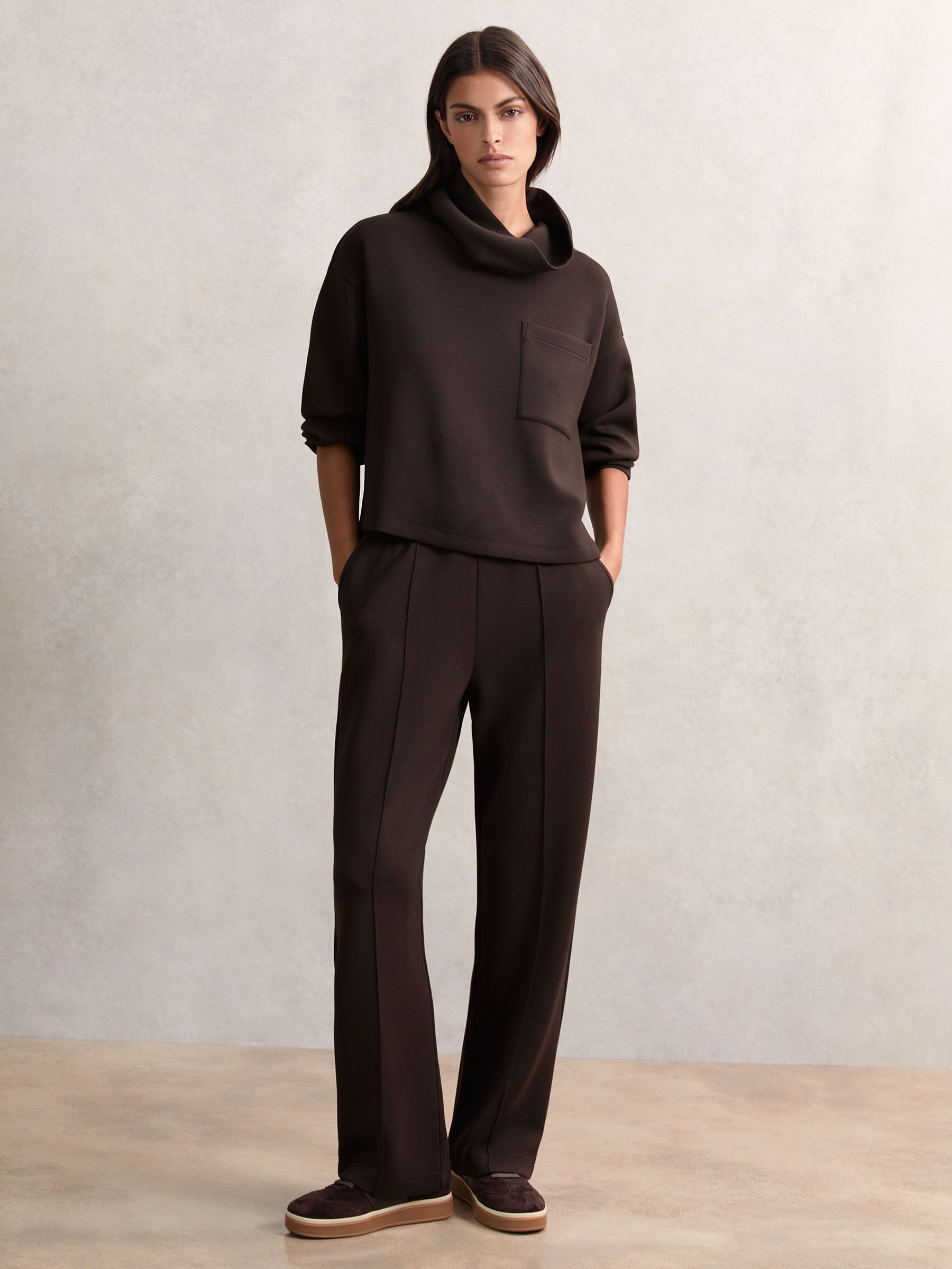 Interlock-Jersey Funnel-Neck Sweatshirt in Dark Chocolate Brown - Image 3 of 5