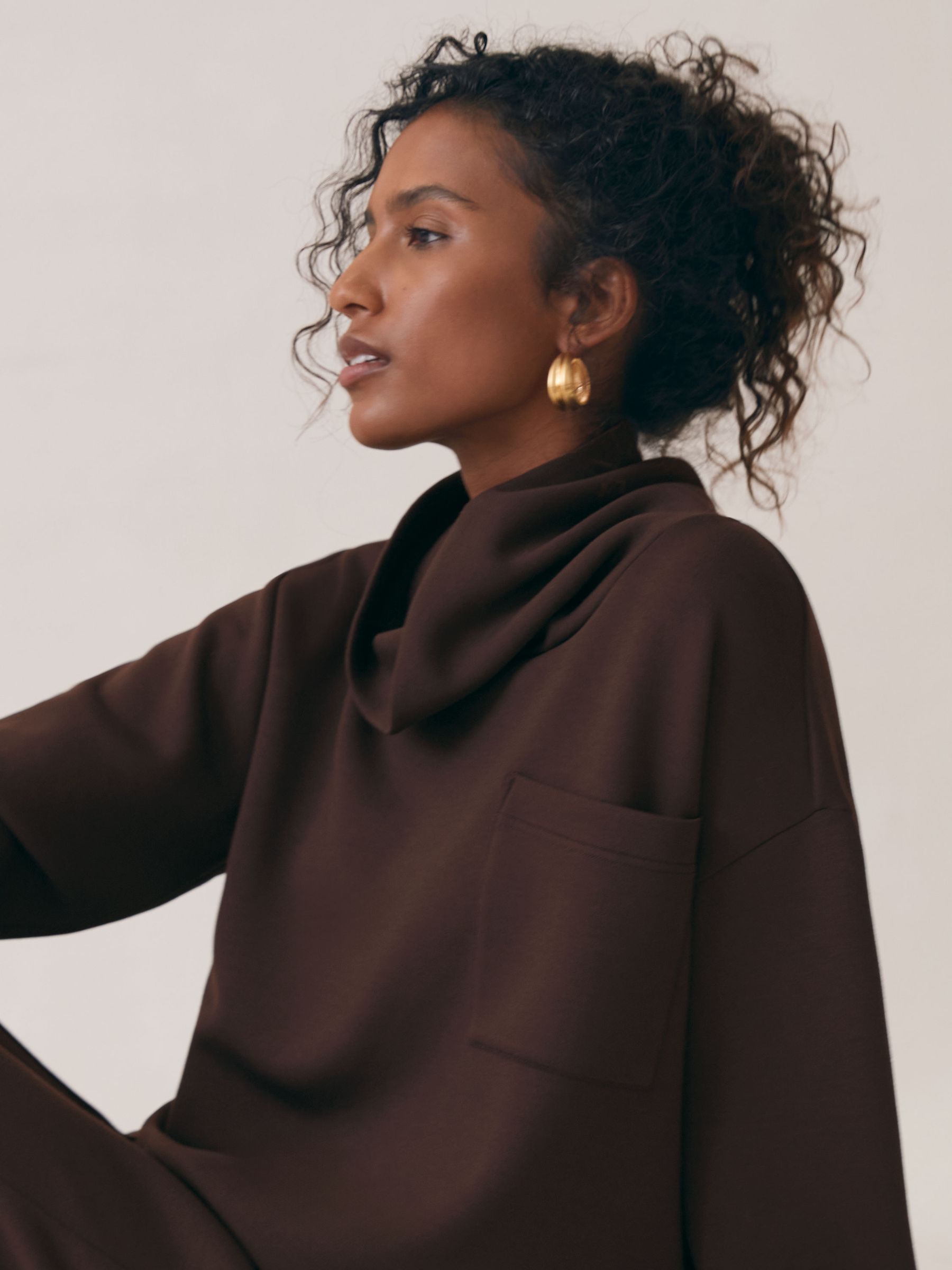 Premium Interlock Funnel-Neck Sweatshirt in Dark Chocolate Brown - image 5