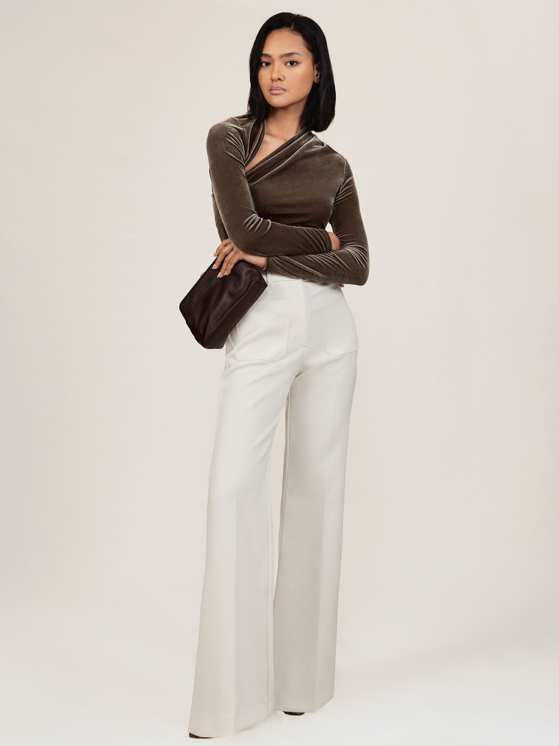 Velvet Cut-Out Long-Sleeve Top in Mocha Brown - Image 1 of 5