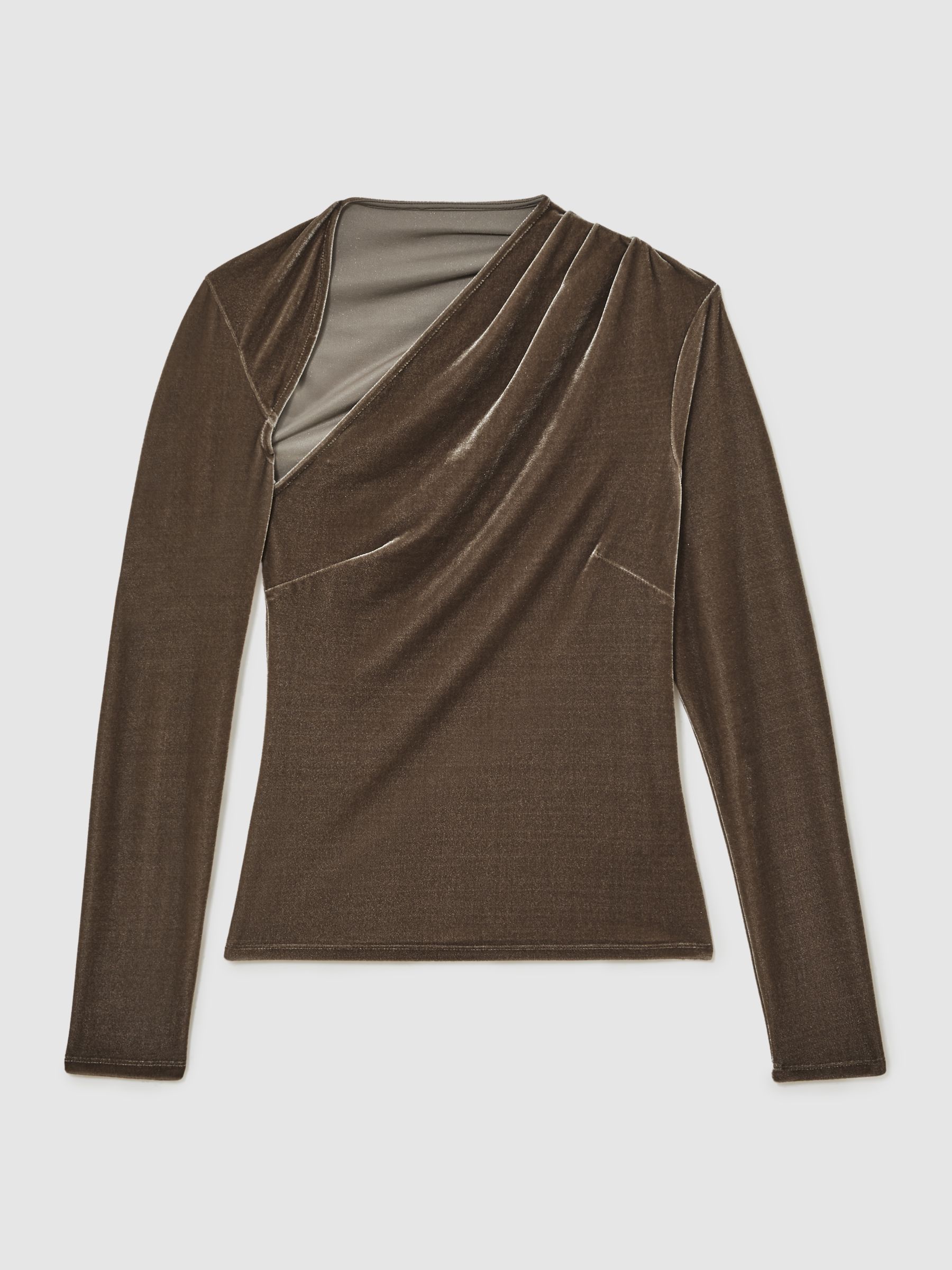 بني موكا - Reiss Kassia Velvet Cut-Out Long-Sleeve Top - صورة 2 من 5 بني موكا - Reiss Kassia Velvet Cut-Out Long-Sleeve Top - صورة 2 من 5