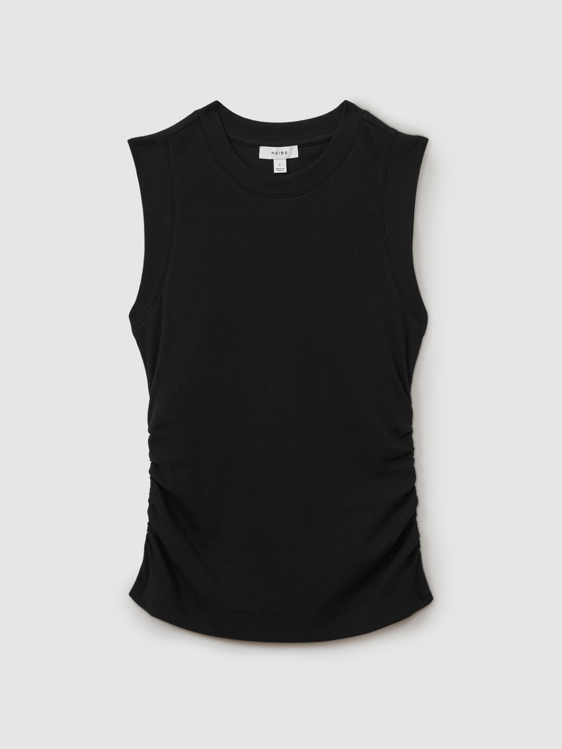 Fine-Rib Ruched Vest Top in Black - Image 2 of 5