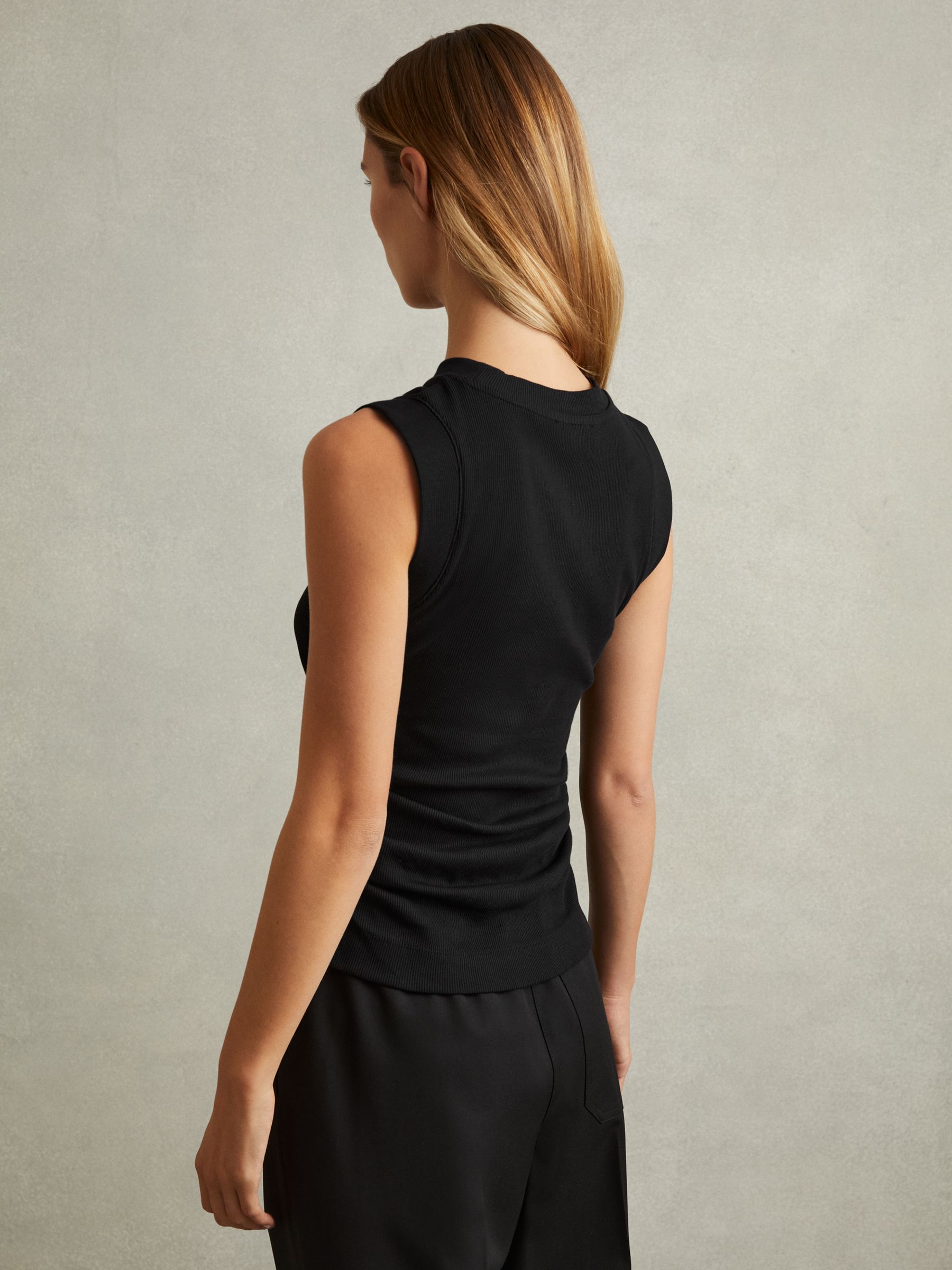 Fine-Rib Ruched Vest Top in Black - Image 4 of 5