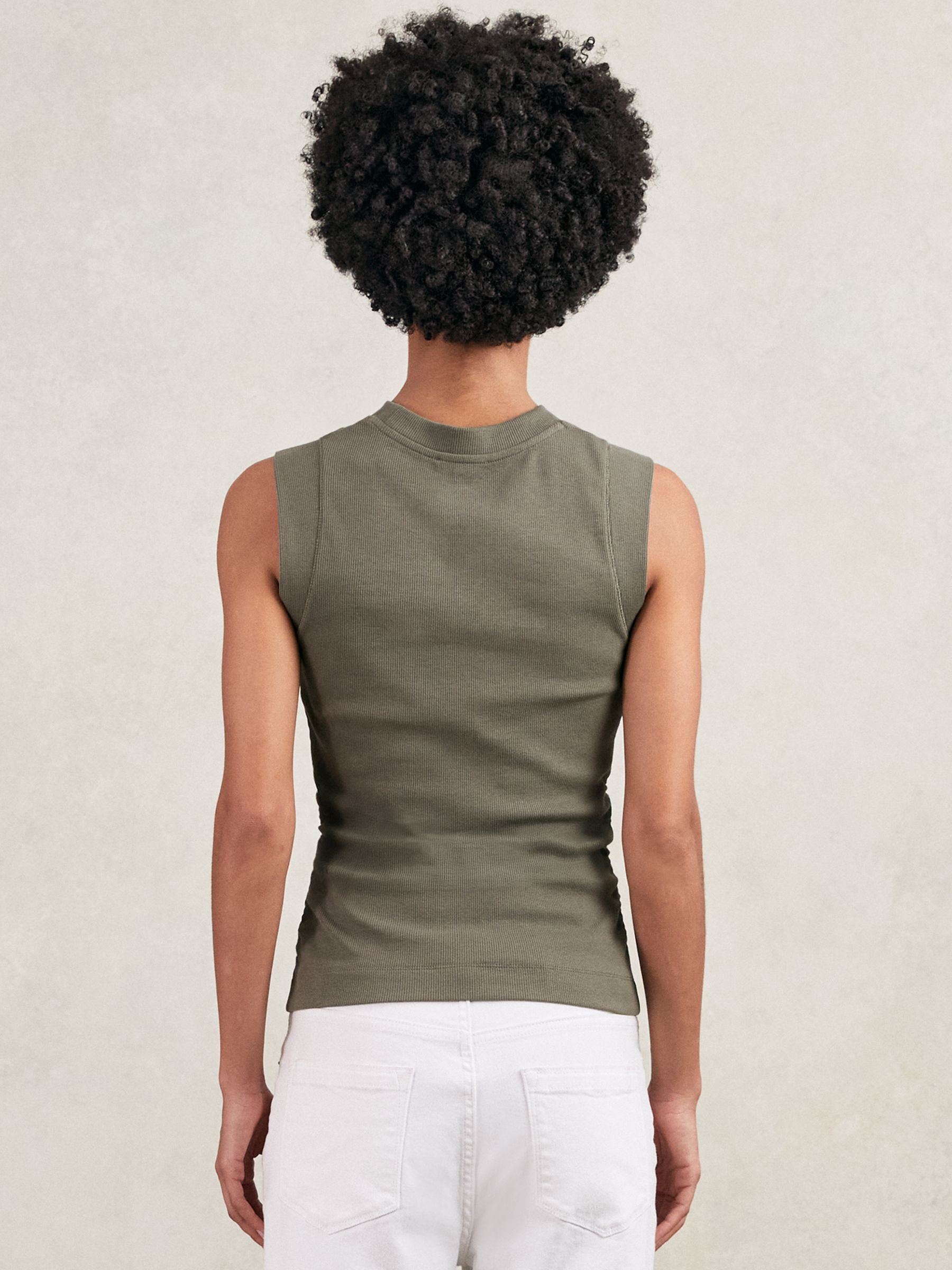 Fine-Rib Ruched Vest Top in Khaki Green - image 4