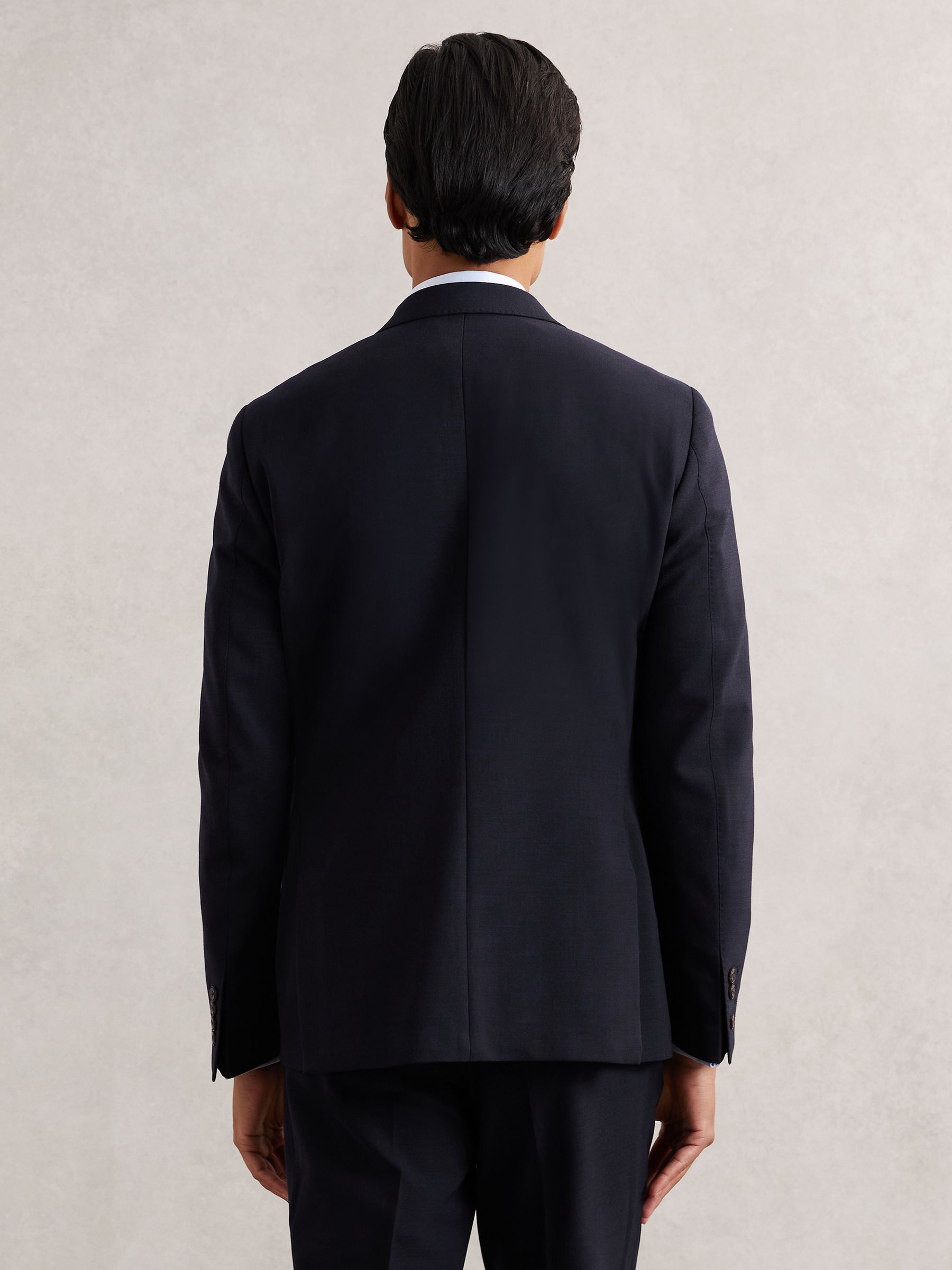 Double-Breasted Textured Suit Blazer Slim-Fit With Wool in Navy - Image 5 of 8