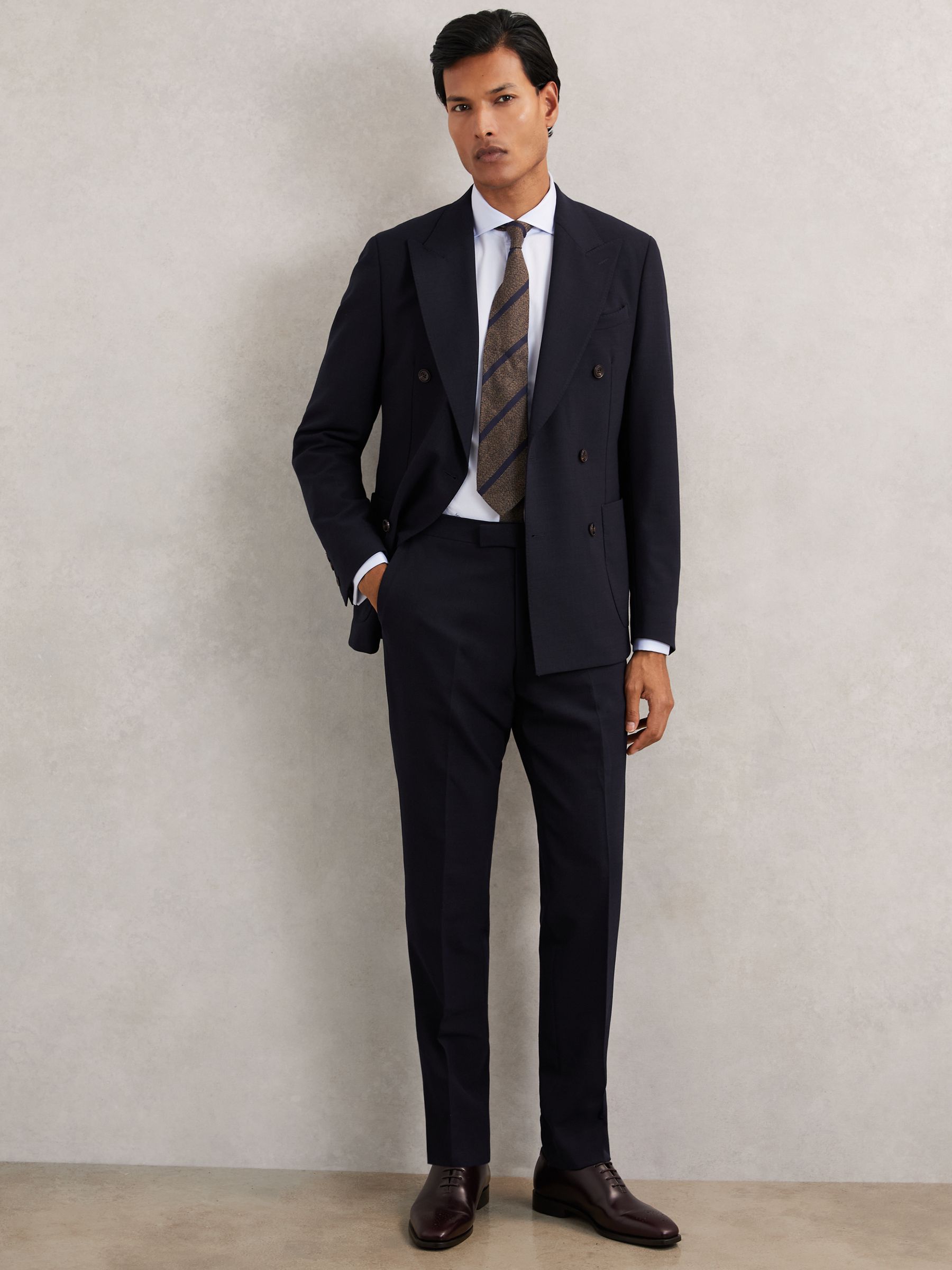 Double-Breasted Textured Suit Blazer Slim-Fit With Wool in Navy - Image 6 of 8