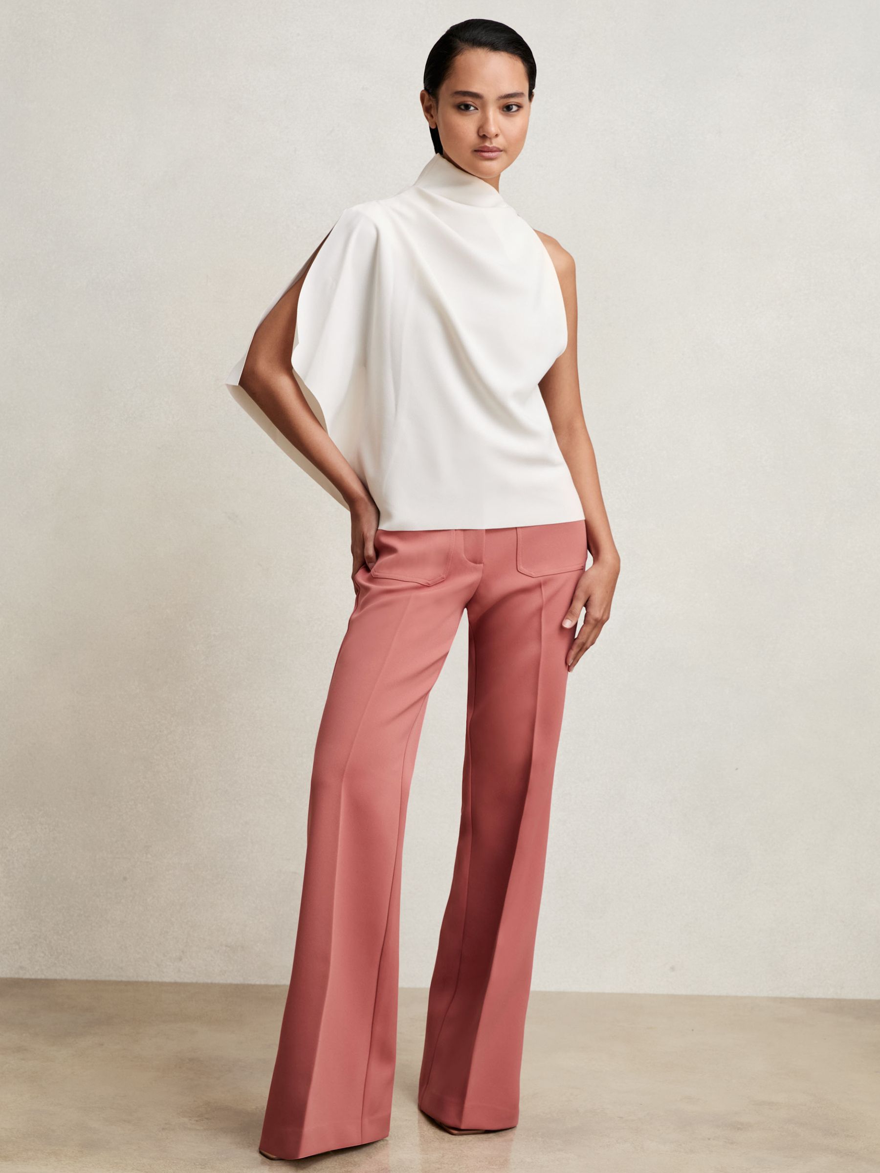 One-Shoulder Draped Top in Ivory - Image 1 of 6 One-Shoulder Draped Top in Ivory - Image 1 of 6