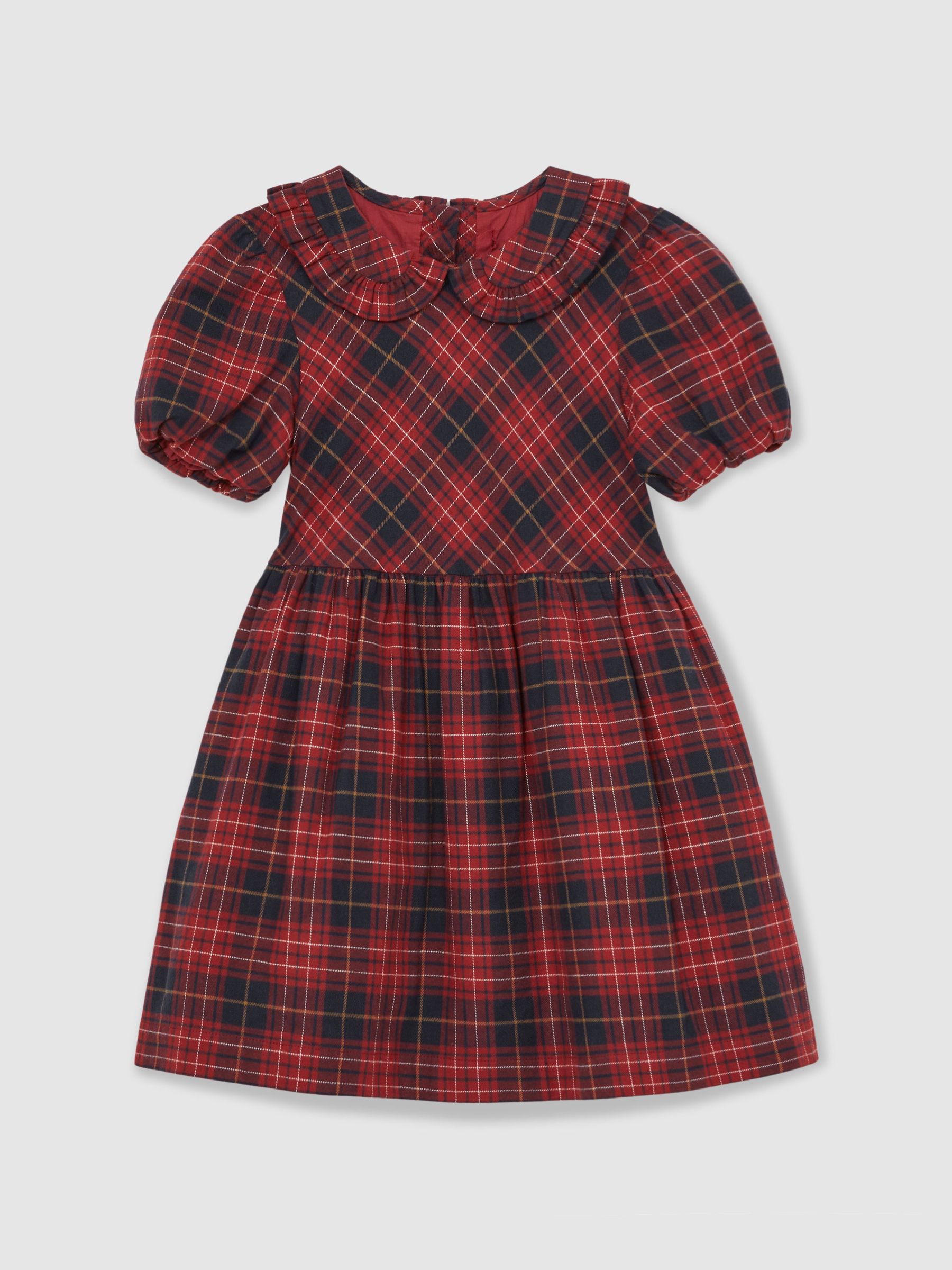 Cotton Peter-Pan Collar Tartan Dress in Red - Image 2 of 4