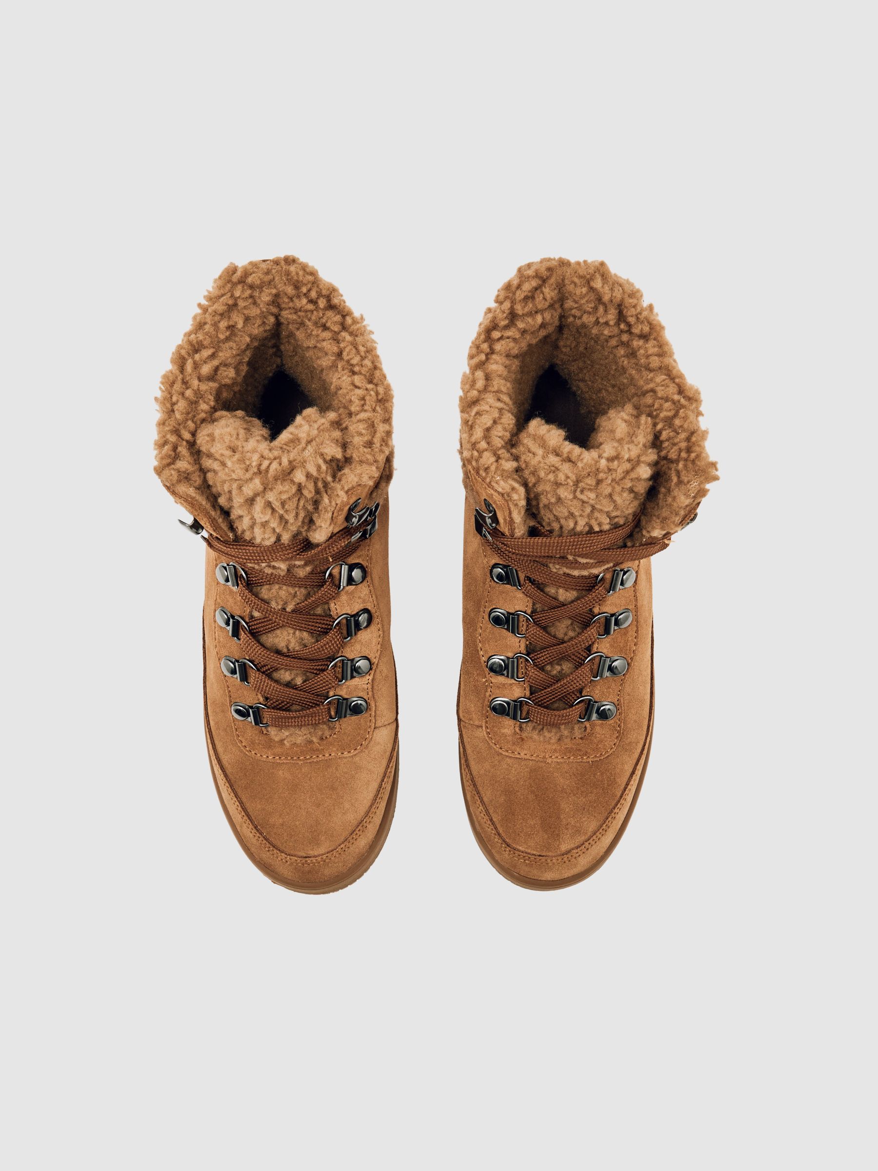 Suede Faux-Shearling Trainer Boots in Tan - Image 3 of 4