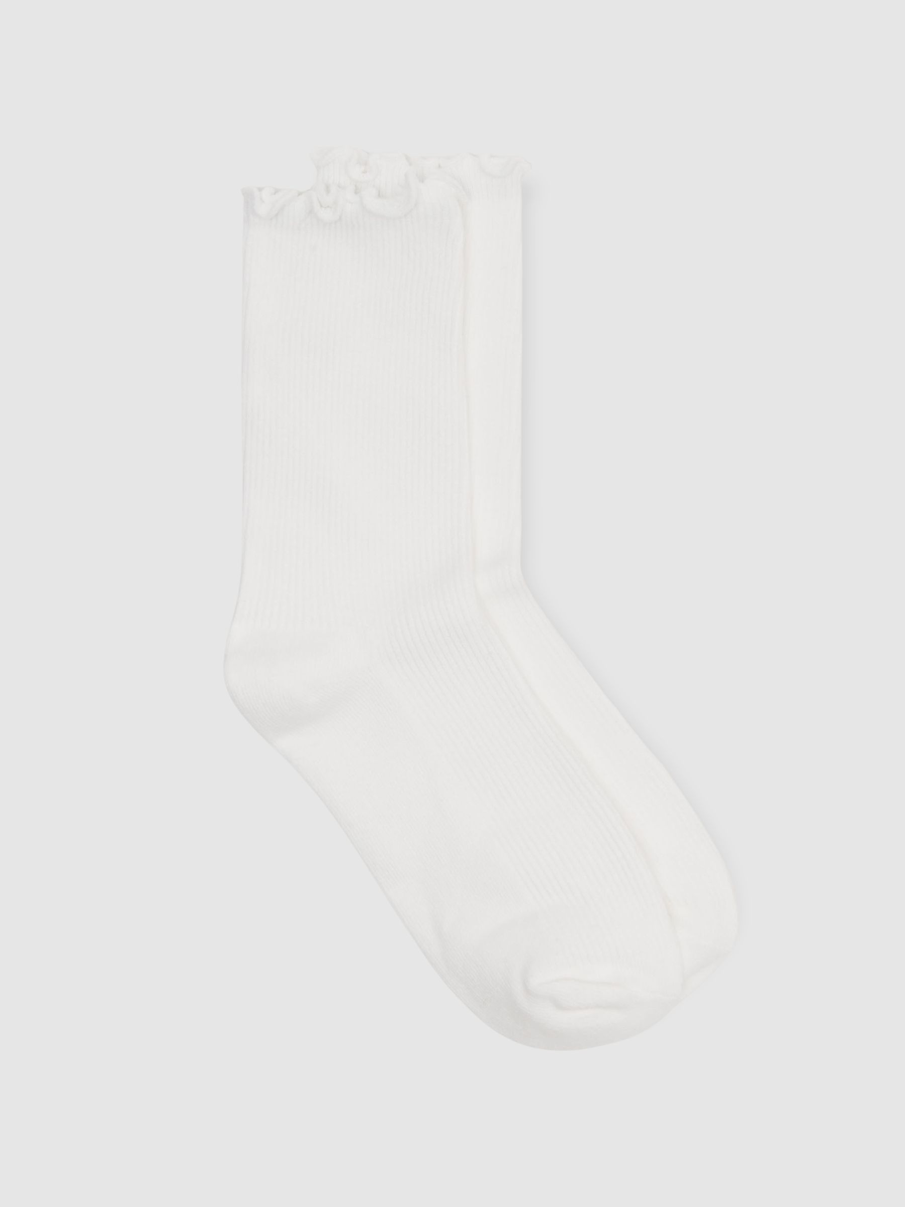 Ribbed Frilly Socks in Cream - Image 1 of 3