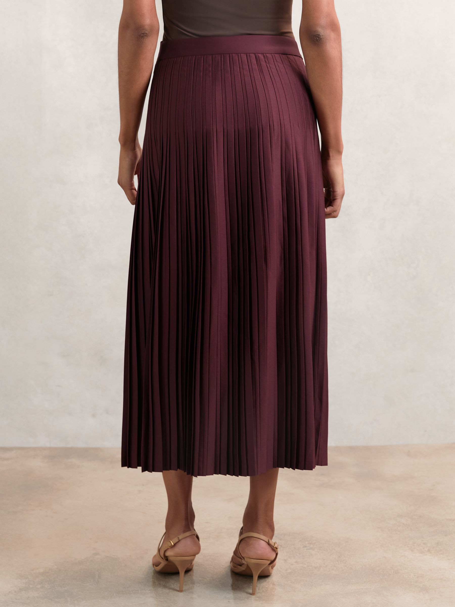 Pleated Midi Skirt in Burgundy - Image 5 of 7