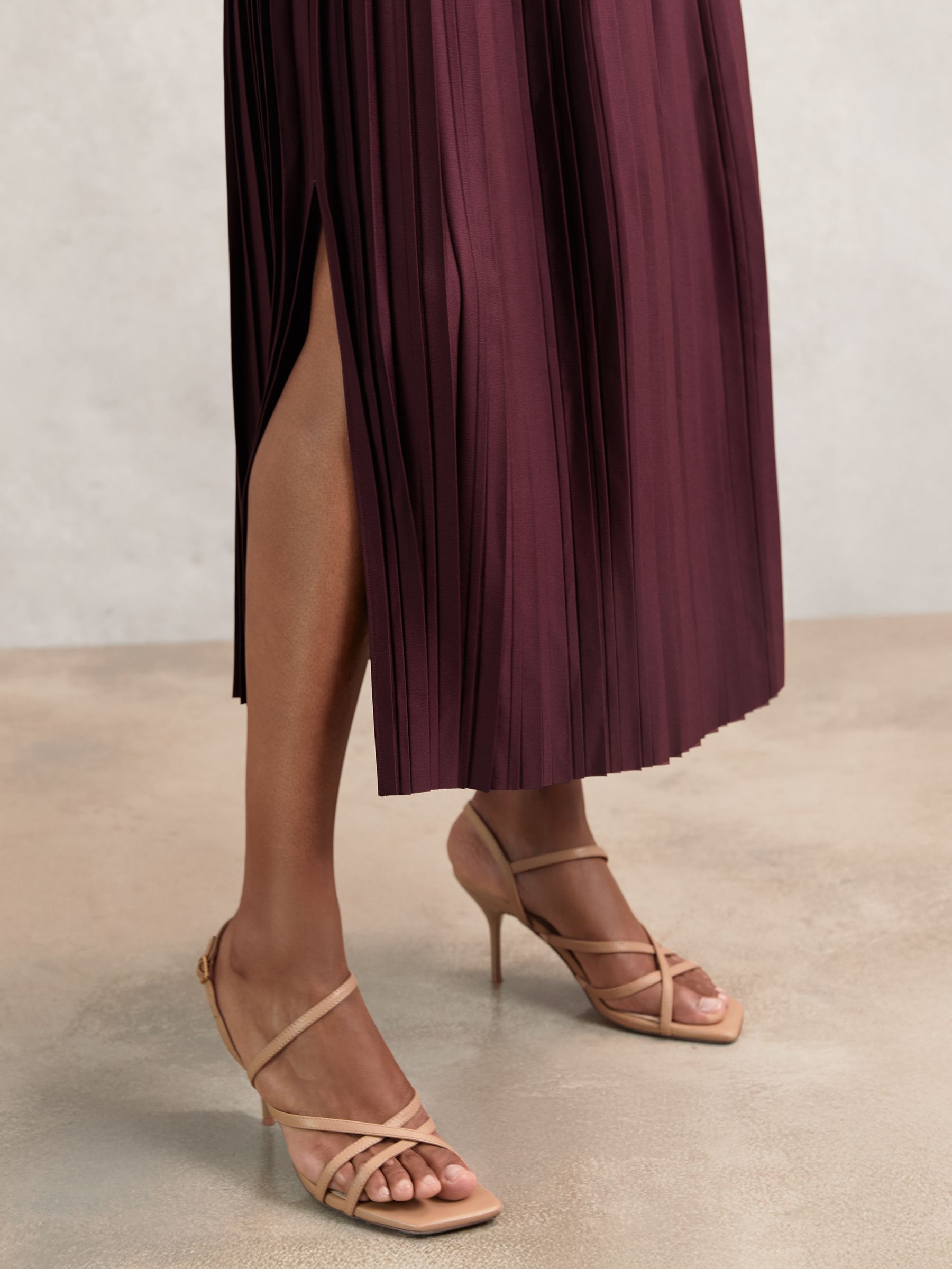 Pleated Midi Skirt in Burgundy - image 5