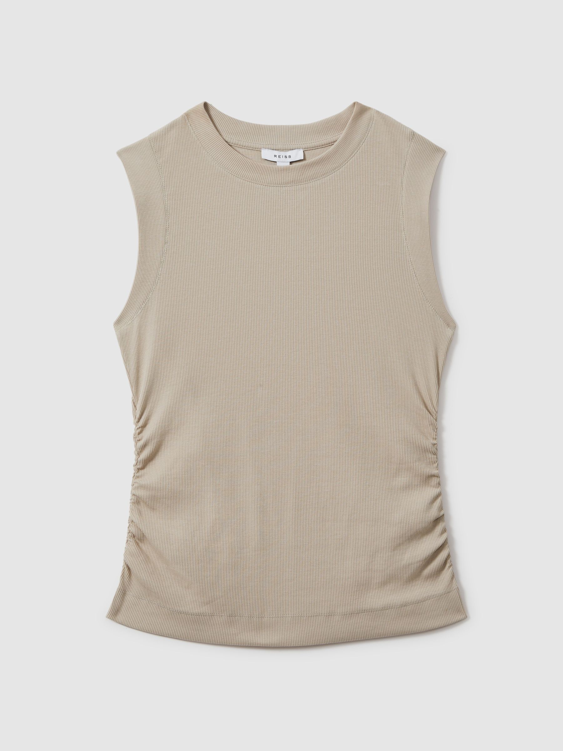 Ribbed Ruched Waist Vest in Camel - Image 2 of 6